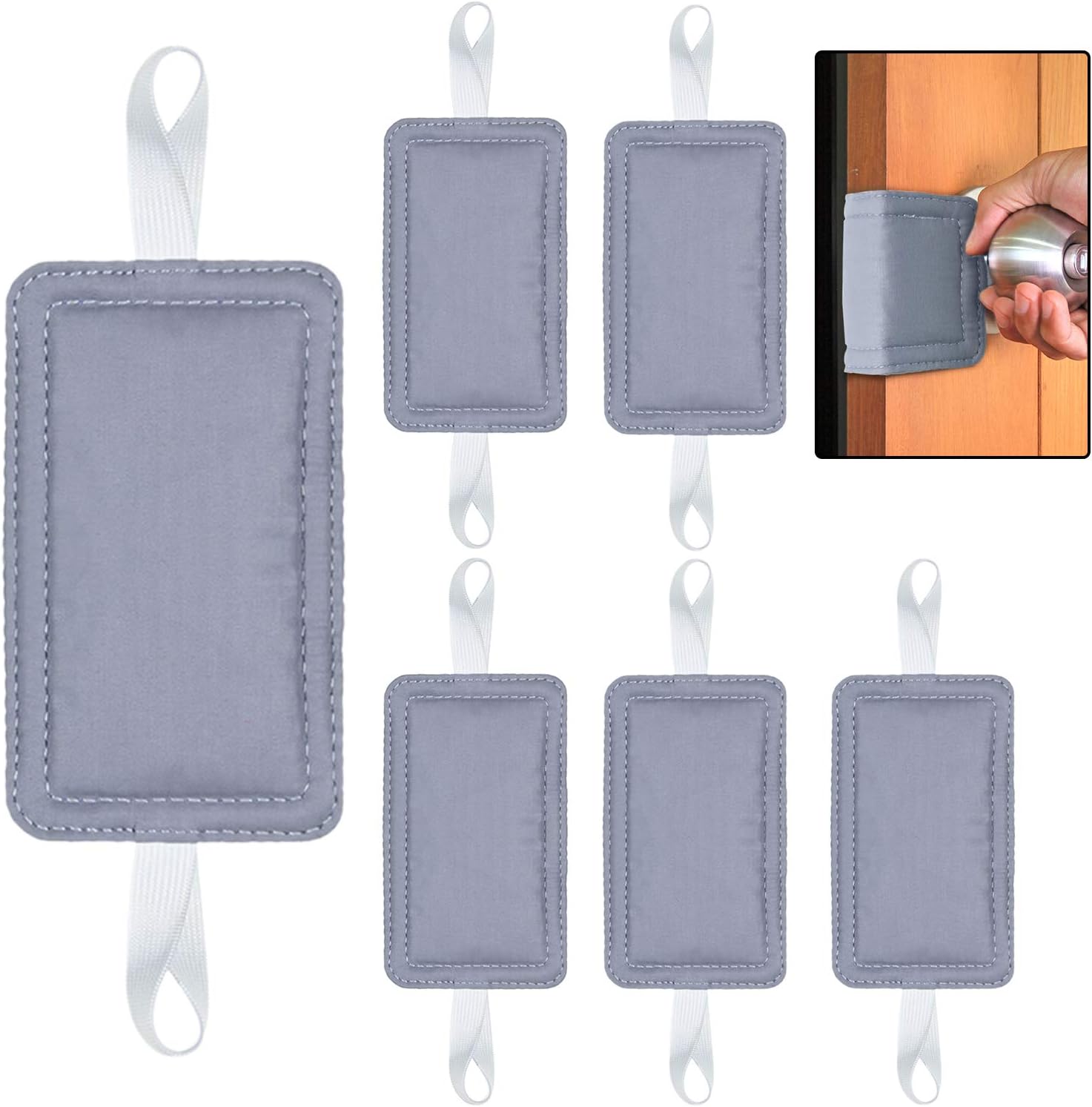 6 Pieces Door Silencer Door Jammer Door Closer Cushion with Elastic Straps Nursery Door Stopper for Reducing Noise Quiet Doors (Grey)