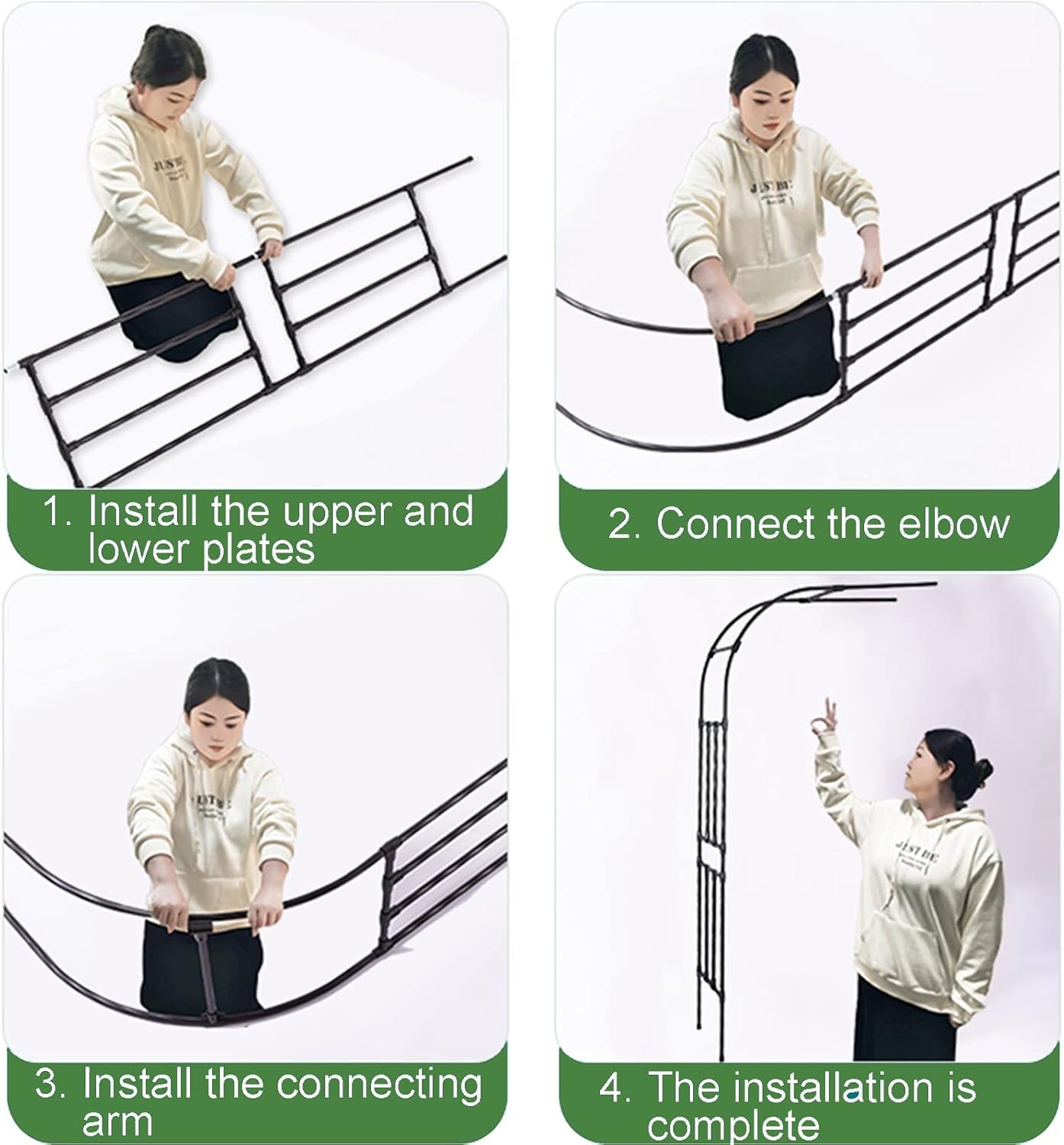 Metal Half Rose Arch, Half Side Wall Rose Arch Gazebo, Pergola Arbor Archway Weatherproof, for Outdoor Backyard/Terrace/Balcony pergola Trellis (Color : Black, Size : 0.6x2.4x0.4m)