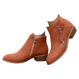 Ankle Boots for Women Slip on Round Toe Side Zipper Chunky Block Mid Heel Booties Fashion Comfortable Suede
