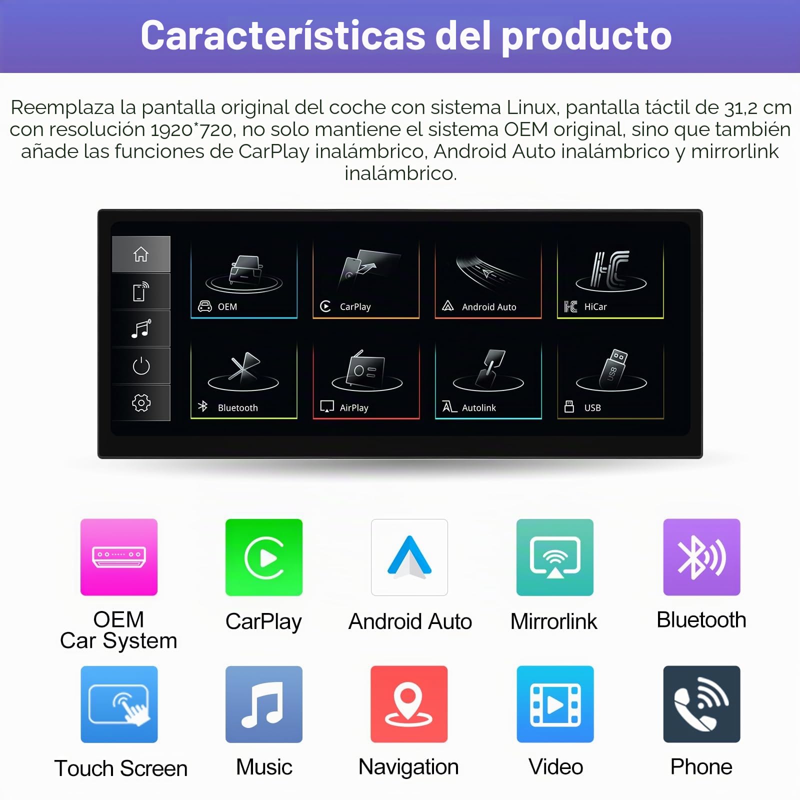 Road Top 12,3" Radio Coche CarPlay para Audi Q3 2013-2018 Año | Radio de Coche, Pantalla IPS HD Linux, Bisel Ultrafino, CarPlay Inalámbrico, Android Auto, MirrorLink, Integración OEM