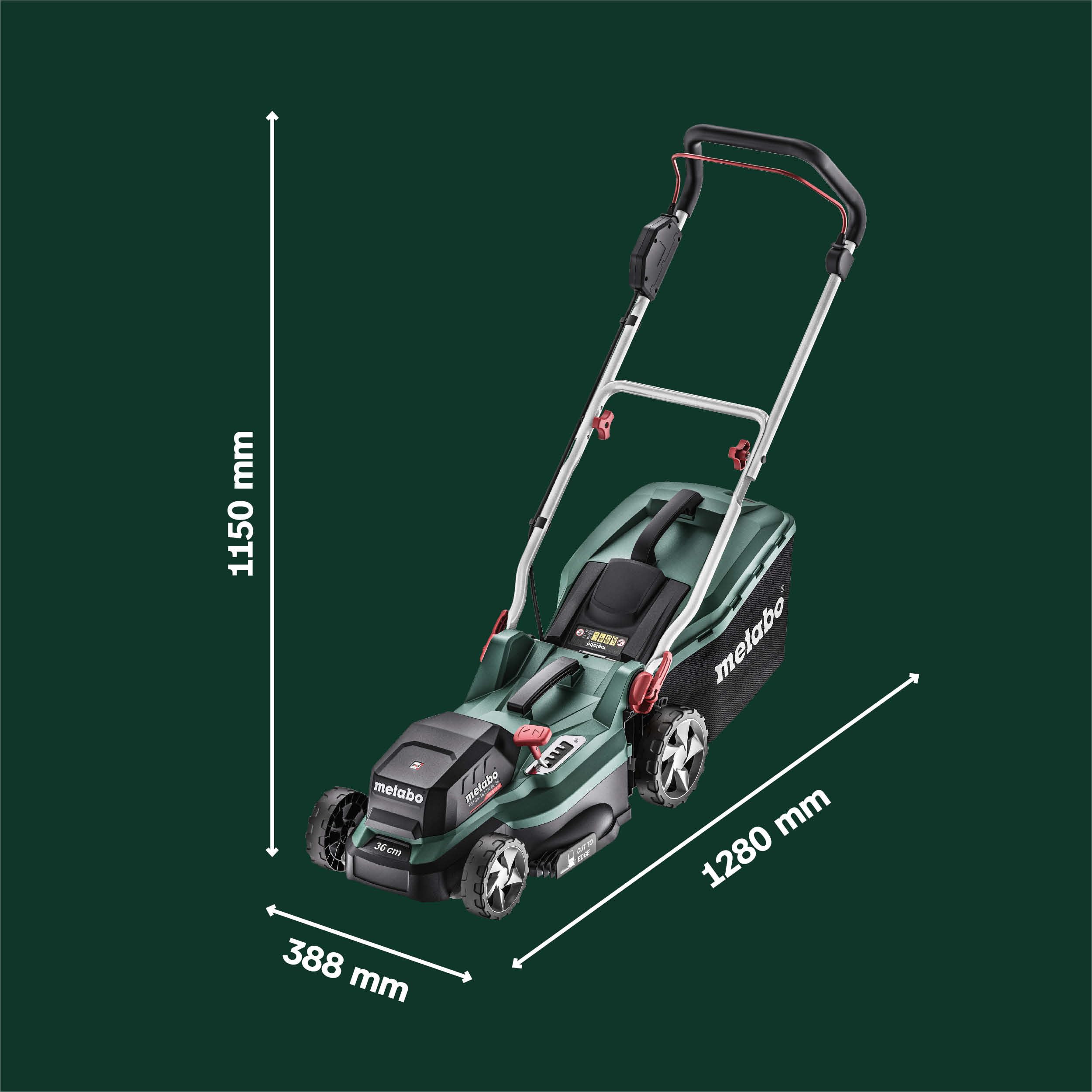 metabo Akku-Rasenmäher RM 36-18 LTX BL 36, Mulchmäher für Garten & Rasen | Elektrischer Rasenschneider ohne Akku und Ladegerät, kompakter Mäher für 350 m², 5-Stufen Schnitthöhe, inkl. Fangsack