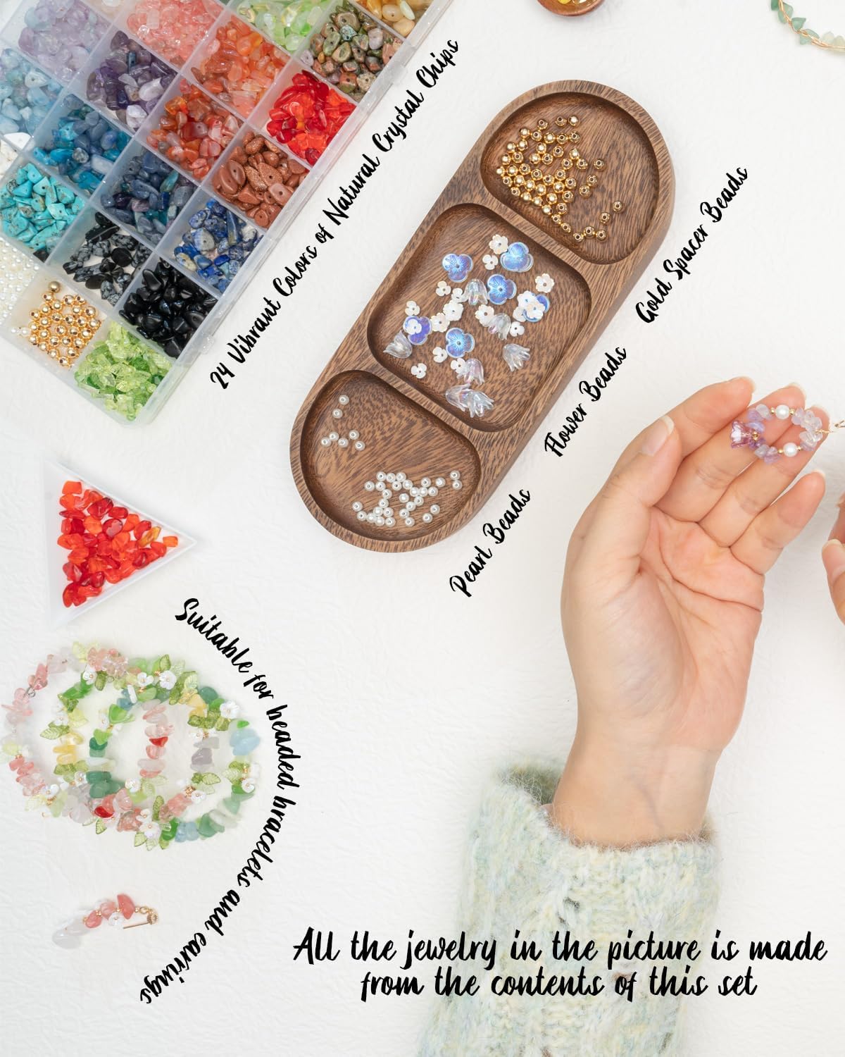 DoDoBeads 1910 Pcs Crystal Chip Beads Kit, Bracelet Making Kit for Adults, Earring Making Kit, Jewelry Making Supplies, Jewelry Starter Kit, Gemstone Beads for Jewelry Making, Natural Stone Beads