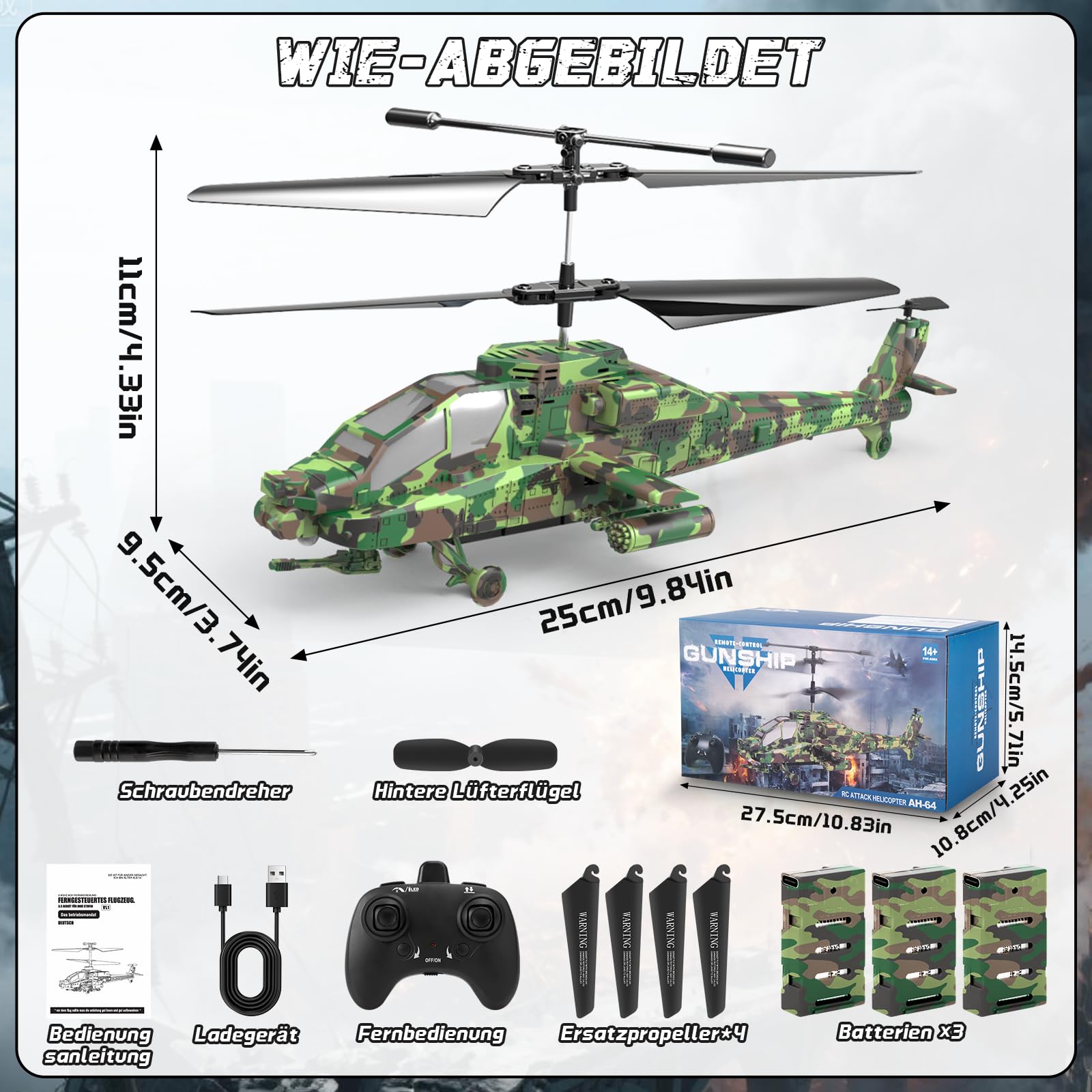 Charmofun Hubschrauber Ferngesteuert, 2,4Ghz RC Helikopter mit Licht und 3 Akkus, 40 Minuten Flugzeit, 3.5 Kanäle Helikopter Ferngesteuert mit Höhenhaltefunktion, Geschenke für Kinder ab 8 Jahre(Grün)