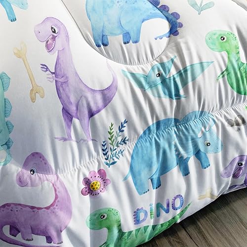 Miniatura 10 de Juego de edredón de dinosaurio de dibujos animados, tamaño individual, juego de ropa de cama de dinosaurio kawaii de 3 piezas, decoración de corazón