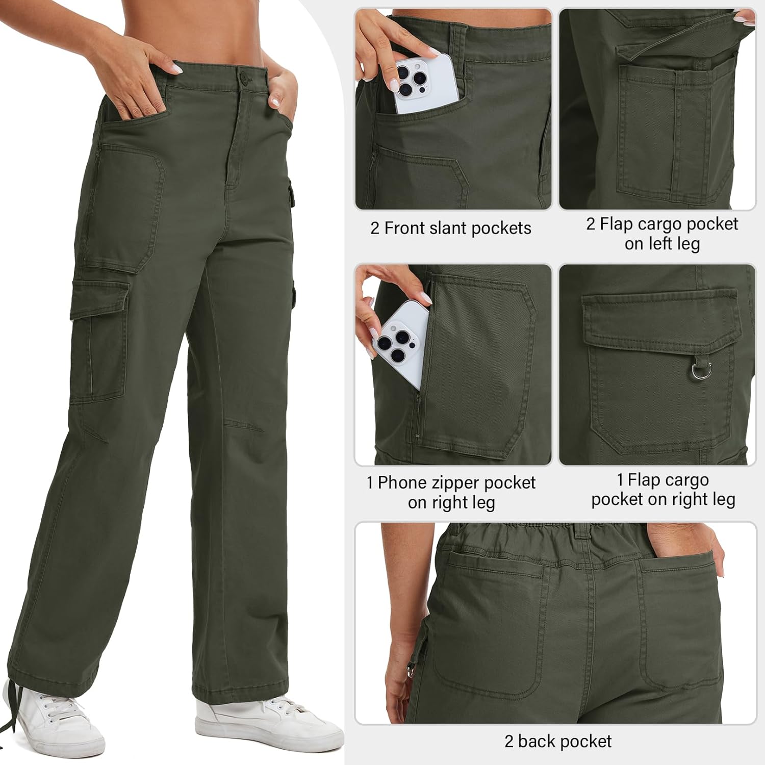 Alfiudad Women's High Waisted Cargo Pants Wide Leg Work Hiking Casual Travel Y2K Streetwear with Pockets Baggy Pants - Image 3