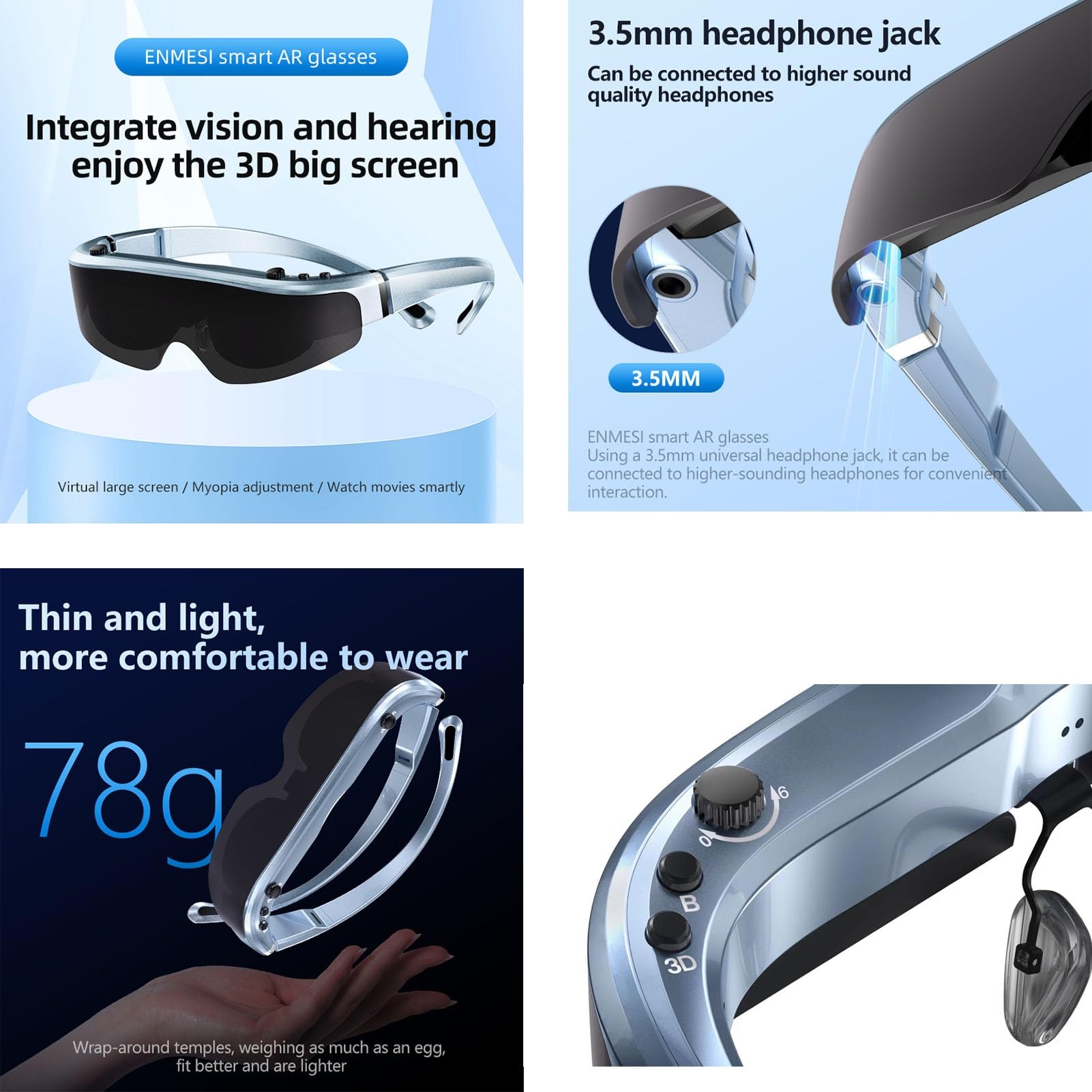 Gafas Realidad Aumentada Brille, Gafas Realidad Aumentada 3D, Pantalla Virtual Mega De 120 Pulgadas, Micro OLED 90 Hz Plug & Play USB-C
