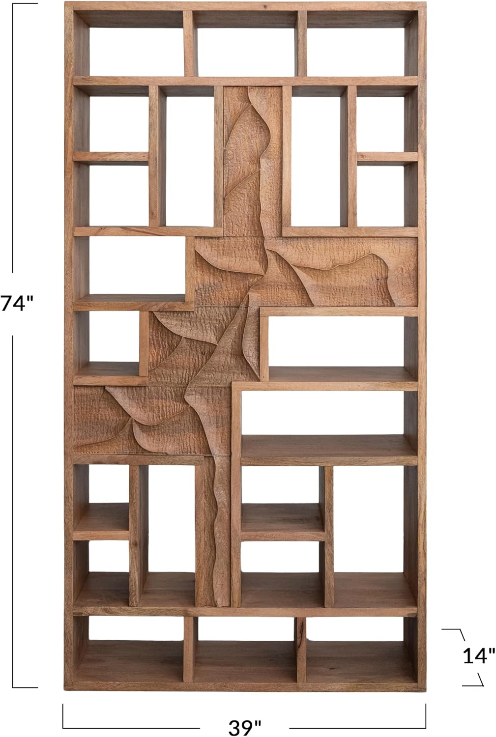 Creative Co-Op Carved Mango Wood Shelf with 22 Compartments, Natural Finish