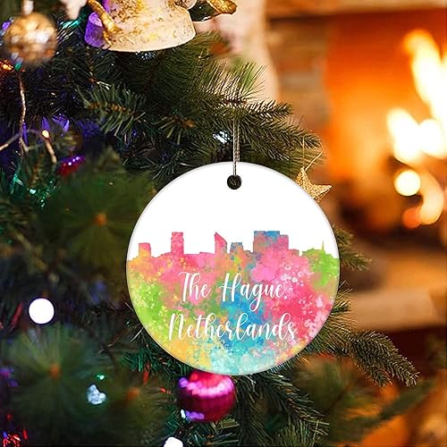 Vista 23 de Two-Side Printed Netherlands-Rotterdam Ceramic Christmas Ornament, Novelty for Family Friends Kids, Colorful City Painting Christmas Keepsake