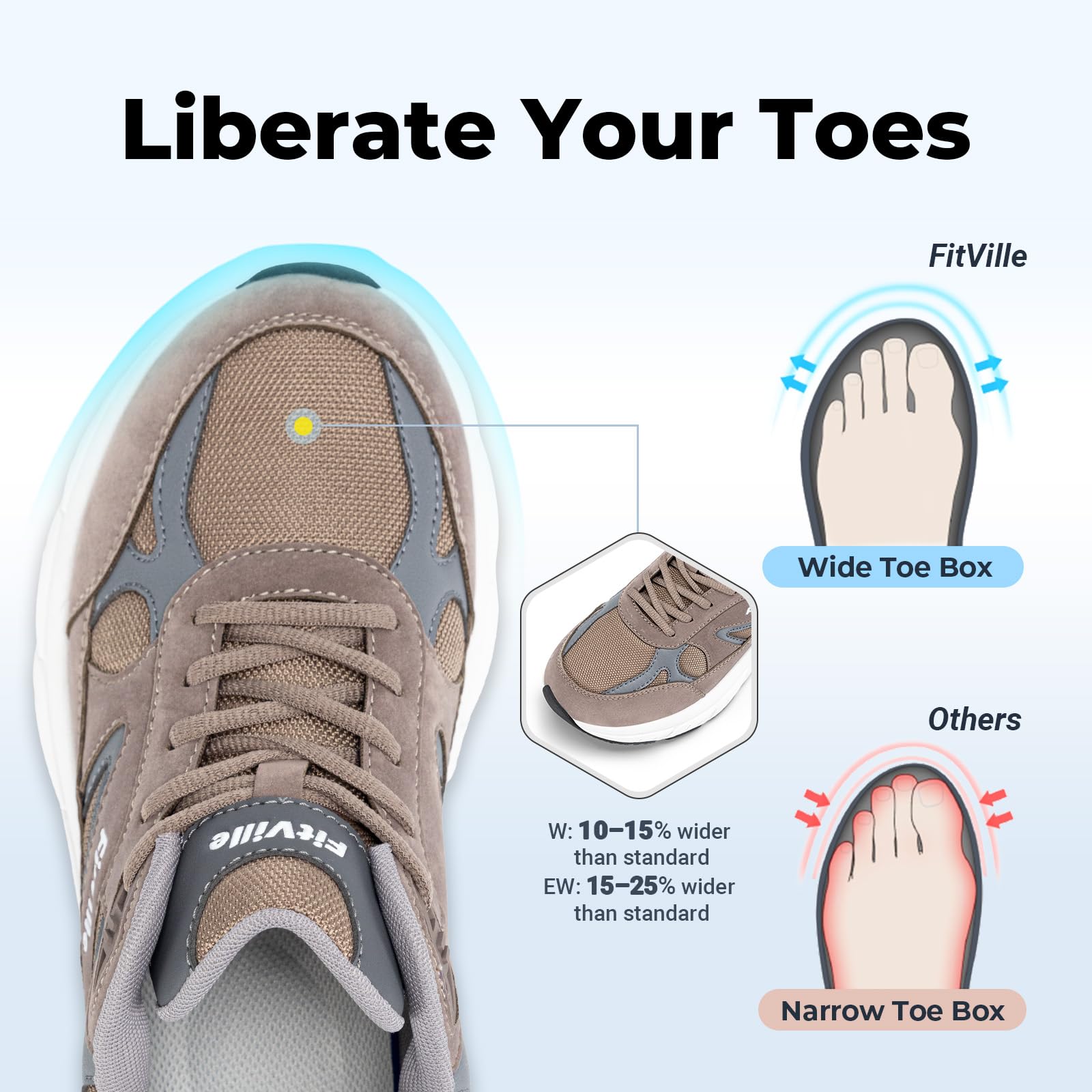 FitVille Chaussures Sport Homme Pied Large Baskets Running Antidérapant Respirant Course Jogging Marche