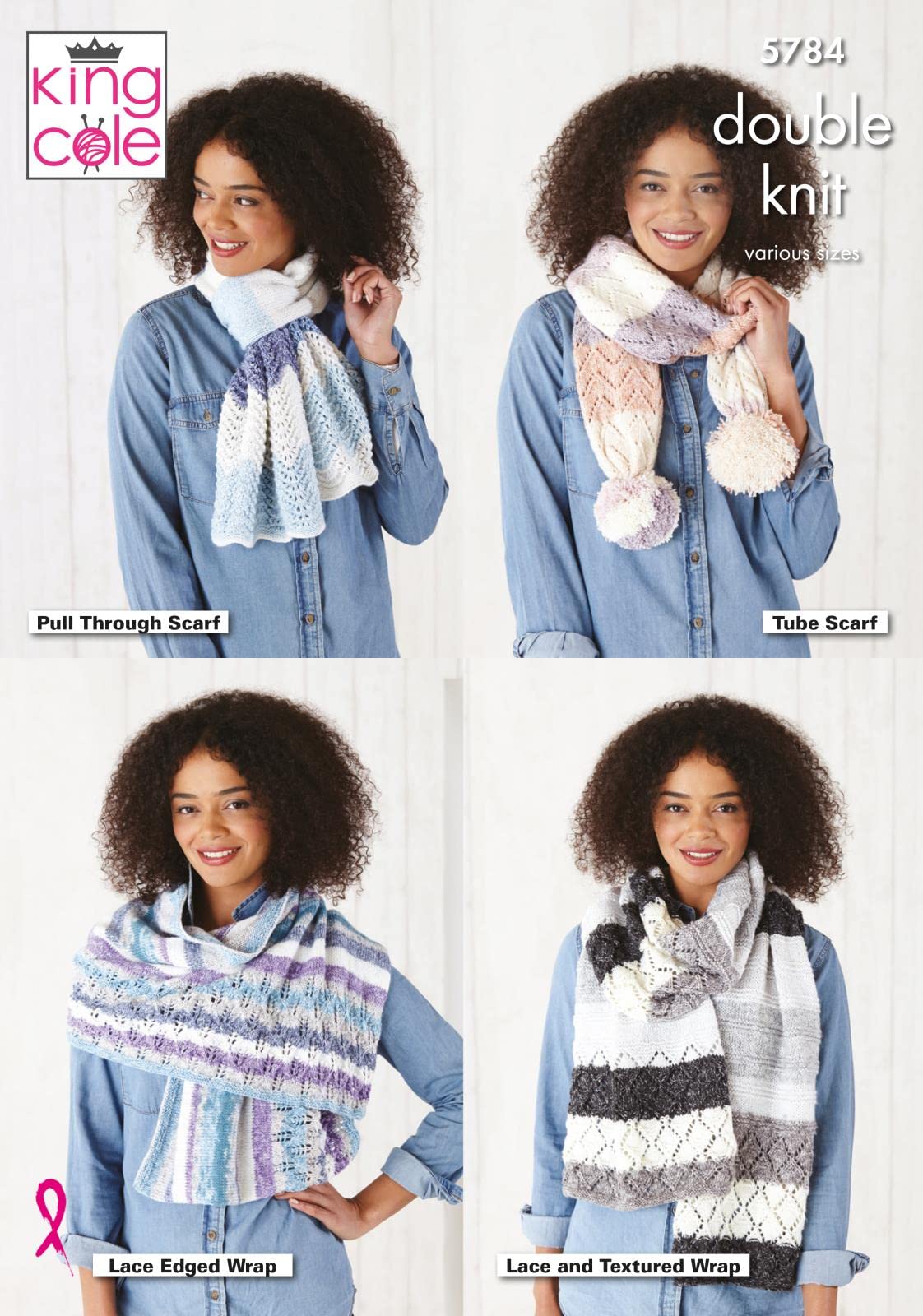 King Cole Harvest DK Knitting Pattern 5784 - Easy Scarves Pattern - One Size