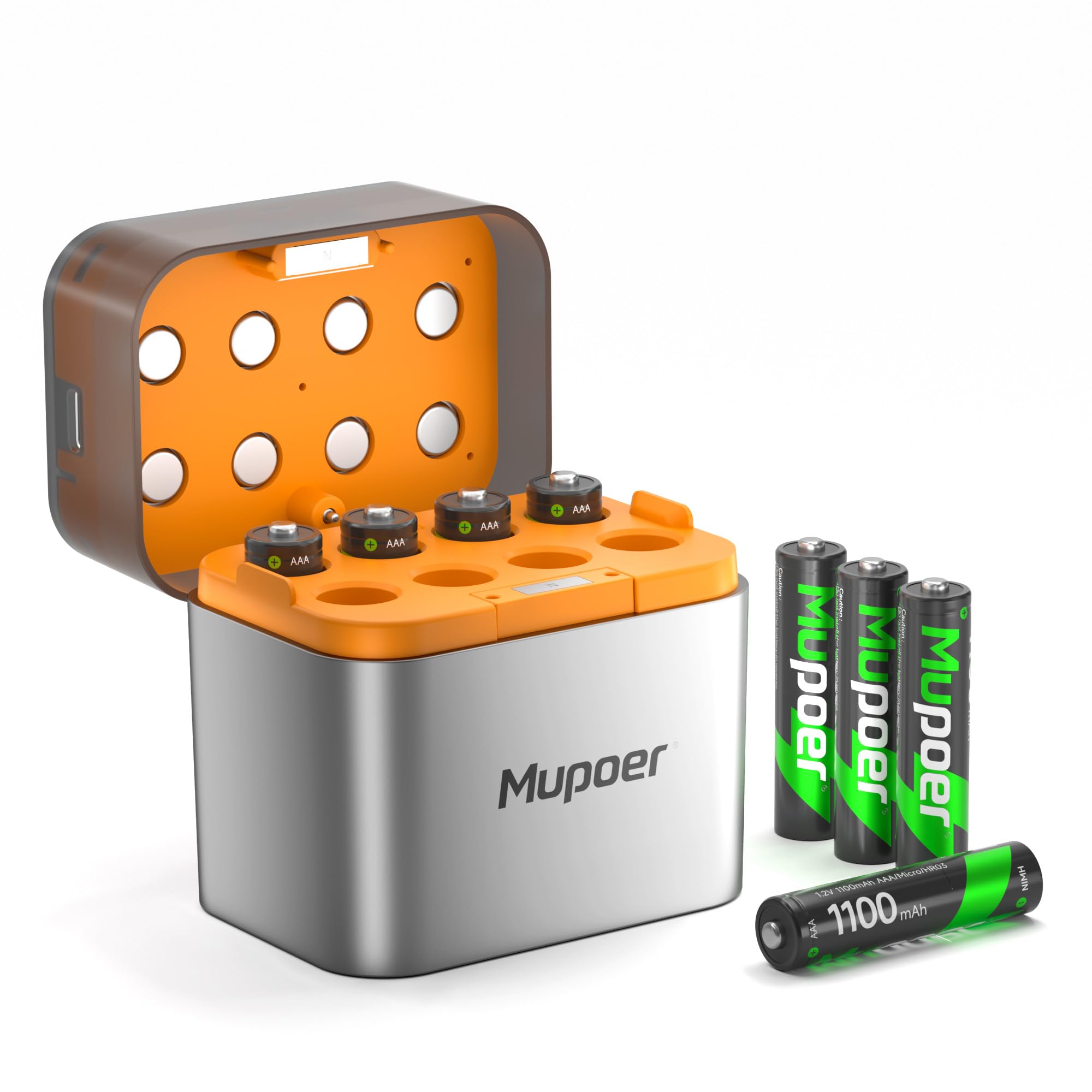 Rechargeable AAA Batteries with Charger, AA/AAA Battery Charger, Triple A Rechargeable Battery, 3A High Capacity Solar Batteries, Pack of 8, 1100 mAh 1.2 V Solar Batteries, Quick Charger