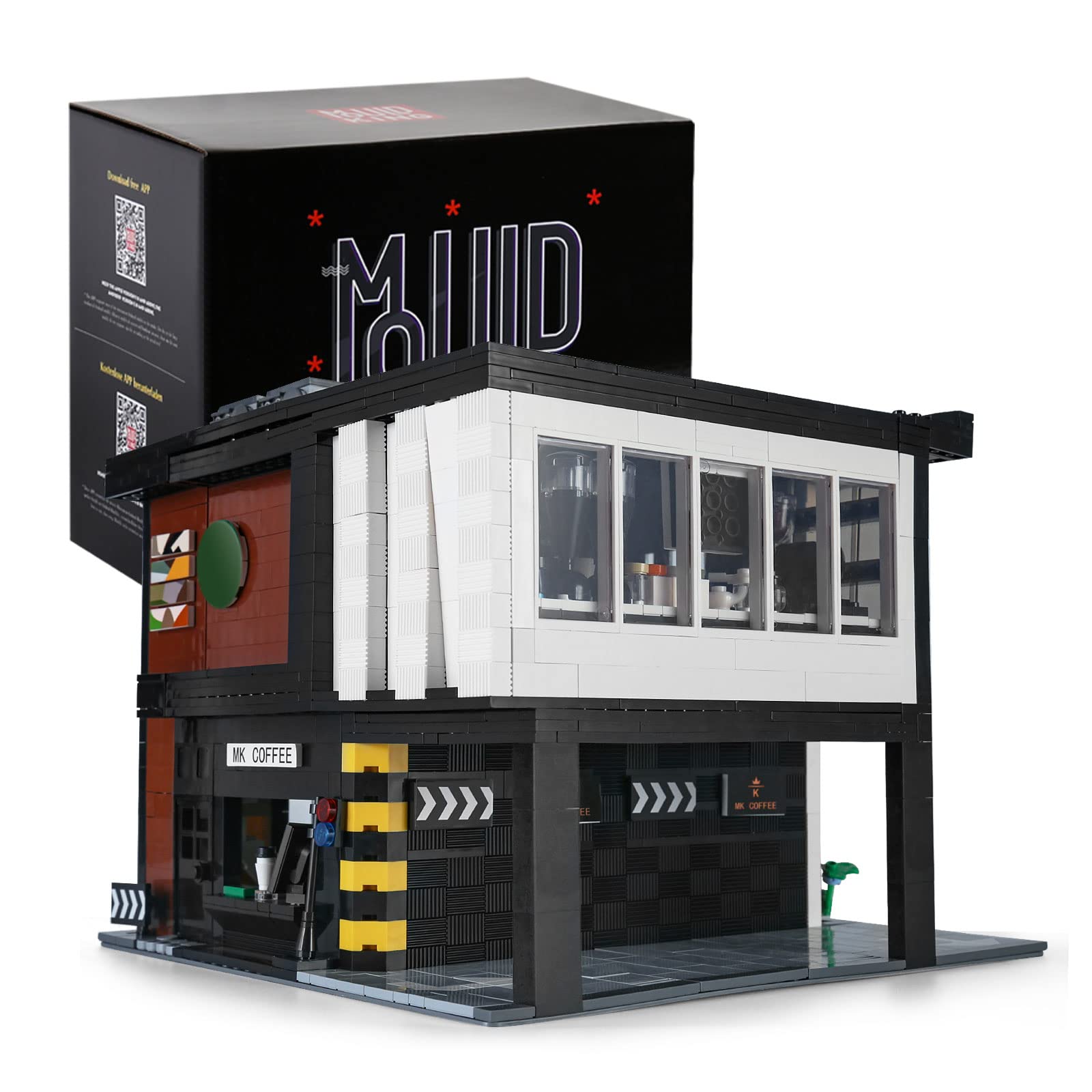 Mould King 16036 Street Cafe Building Block, Streetview Construction Set to Build with LED Lights, The MODERN Cafe Construction Toy for Teens Collectible Display Model (2728 Pieces)