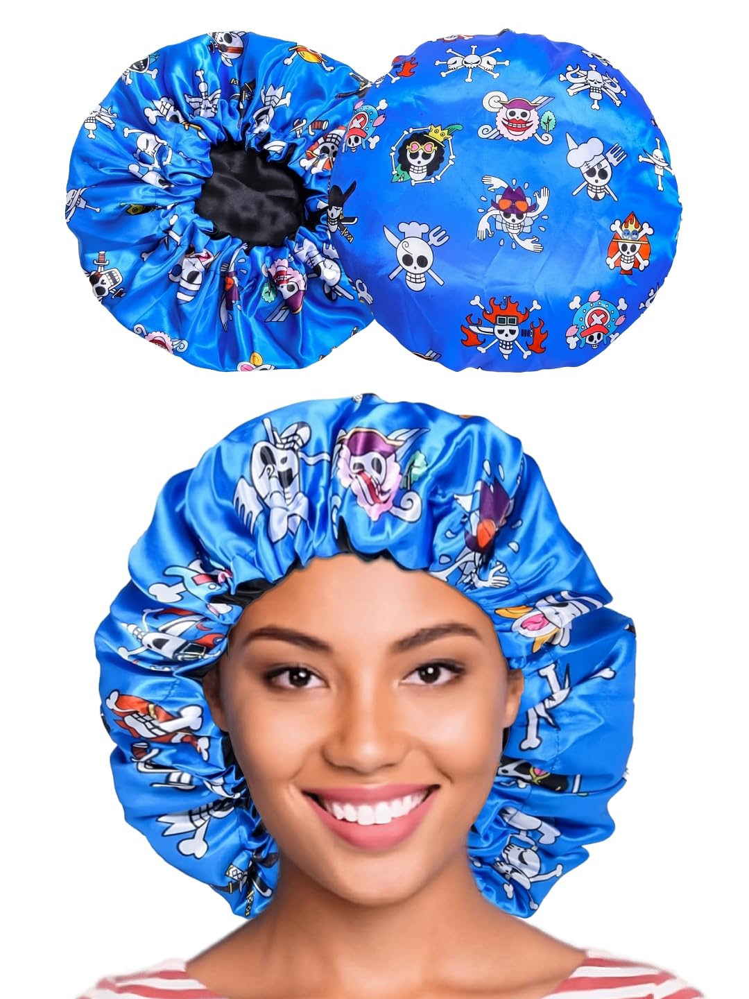 Anime Bonnet with Elastic Soft Band Adjustable Women and Men Silky Bonnets for Sleeping Comfortable Satin Fabric