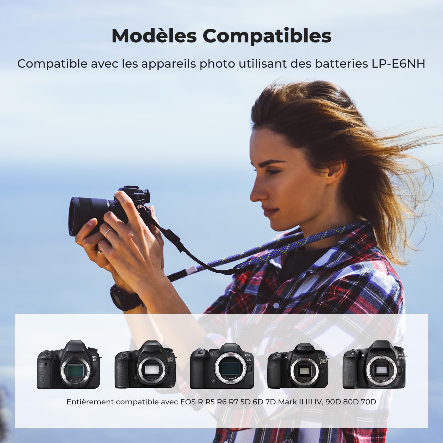 K&F CONCEPT LP-E6NH Batterie de rechange 2600 mAh compatible avec Canon EOS 90D/80D/70D/5D Mark II III IV/5DS SR/6D/6D Mark II/R5 R6 R6 II R7 (2 batteries)