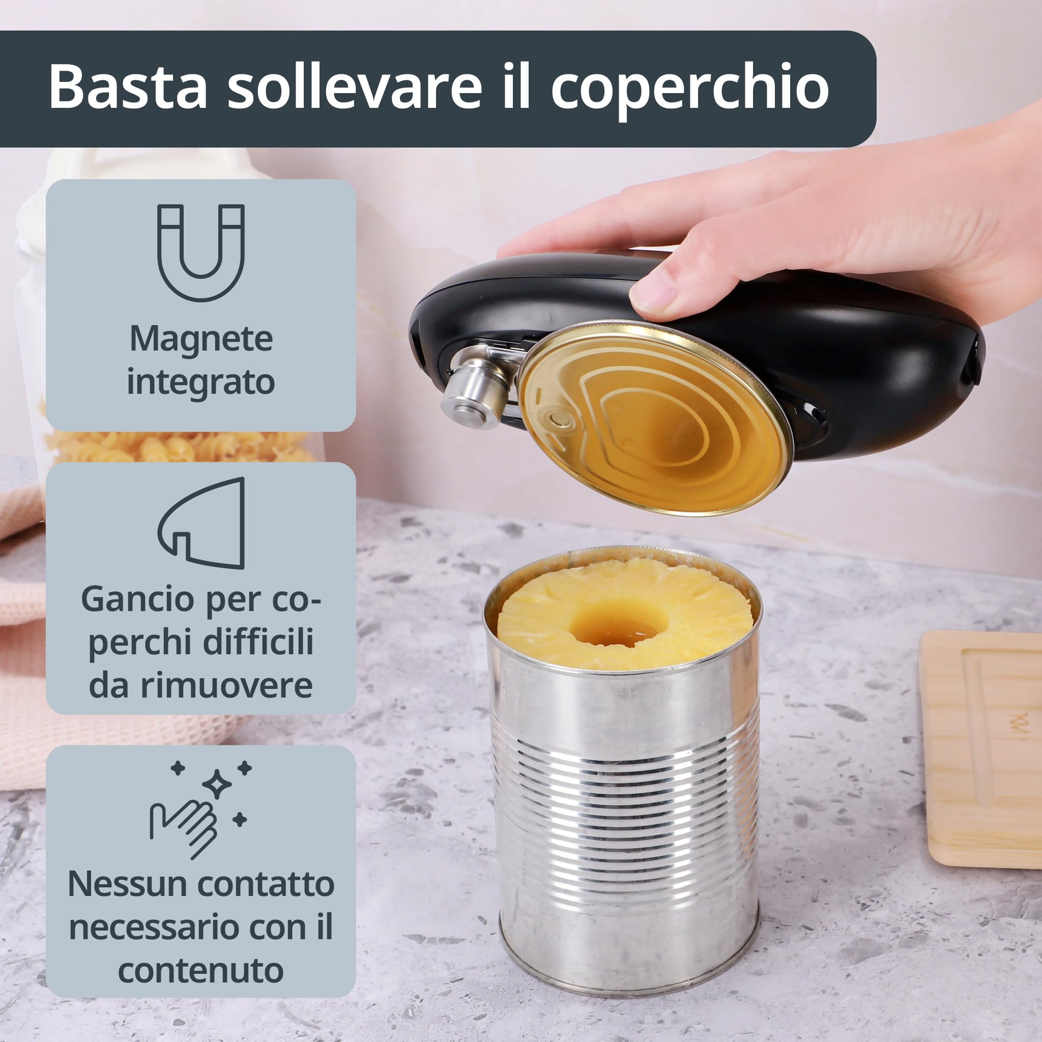 ADE Apriscatole elettrico professionale con magnete e gancio, per anziani, batterie incluse