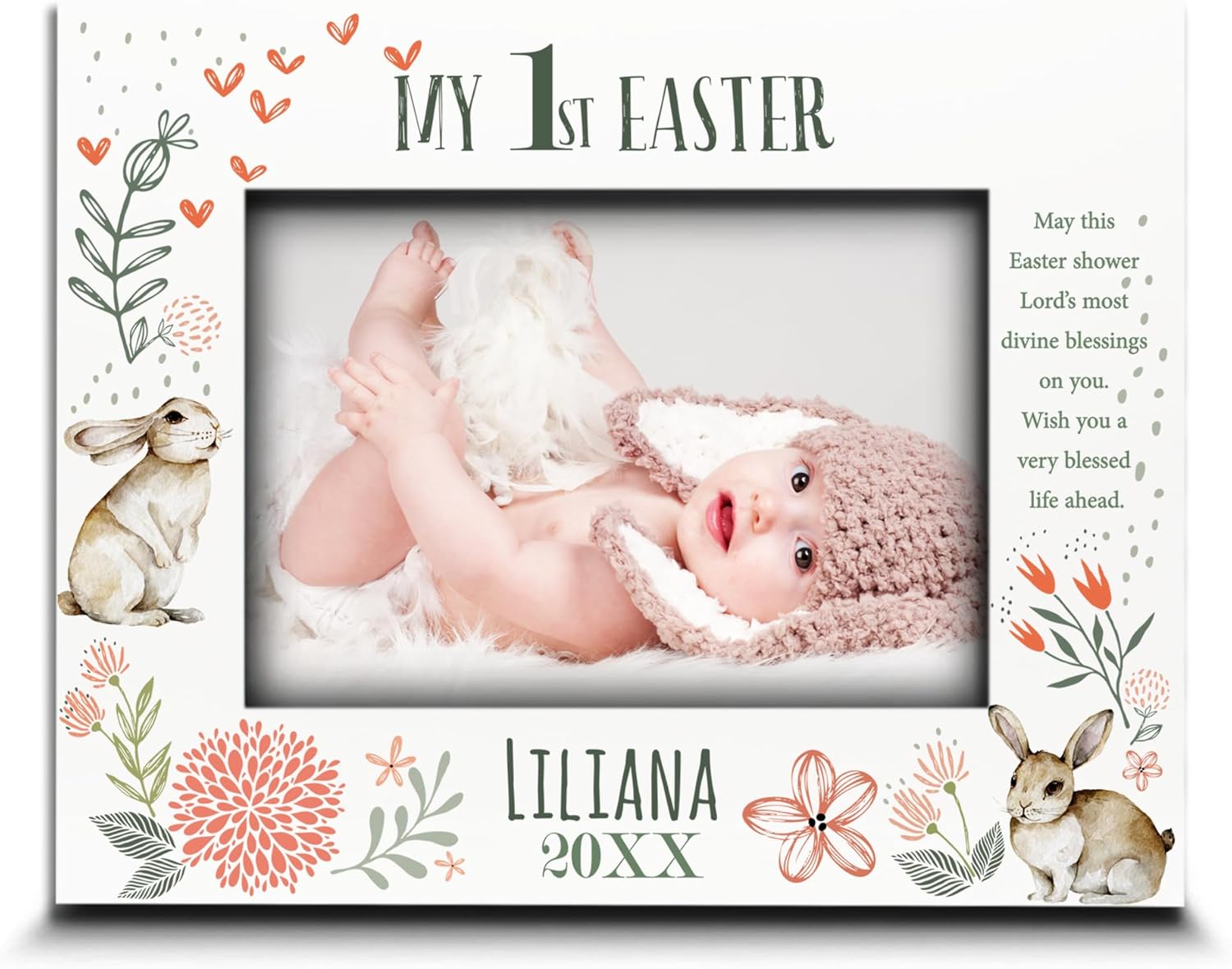 BELLA BUSTA- Personalize Baby First Year Memory Keepsake Picture Frame-Nursery Decor (1st Easter (5x7 Horizontal))
