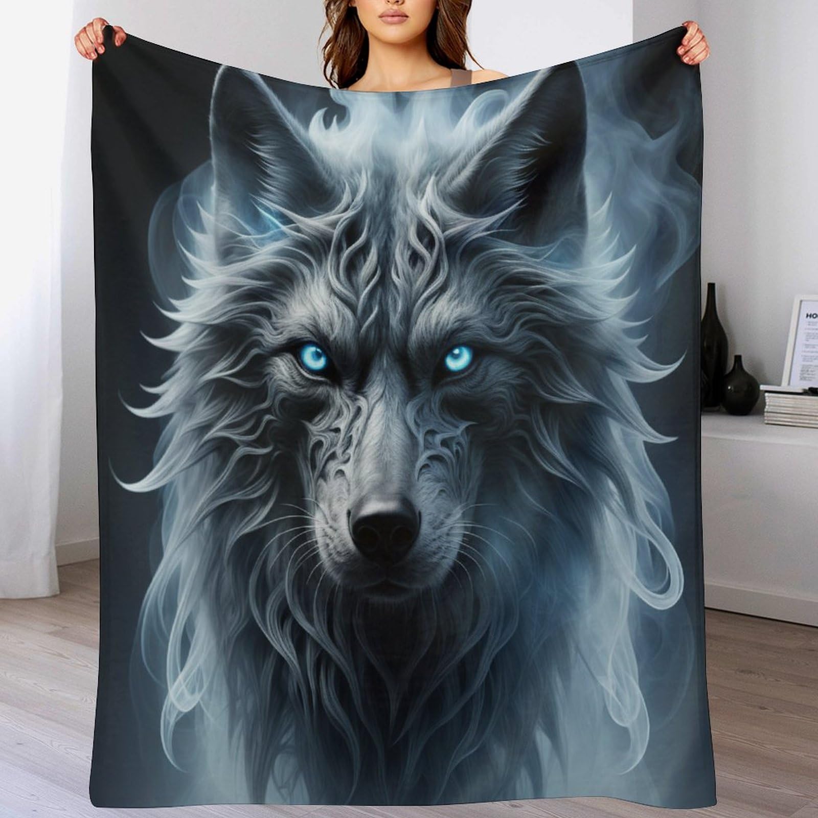Couverture loup flanelle contre le froid : plaid de canapé doux 130x150