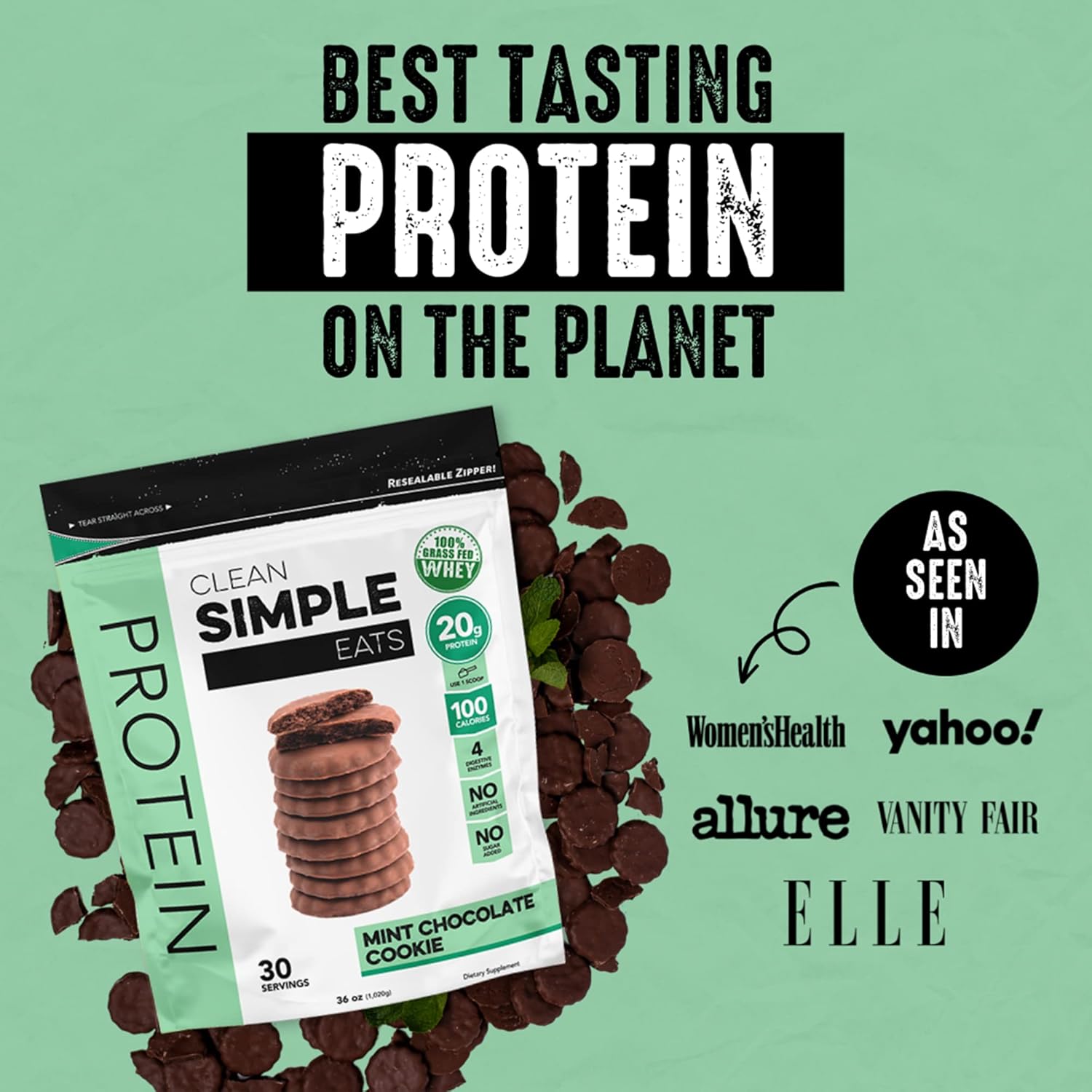 Buy Clean Simple Eats Mint Chocolate Chip Whey Protein Powder, Natural