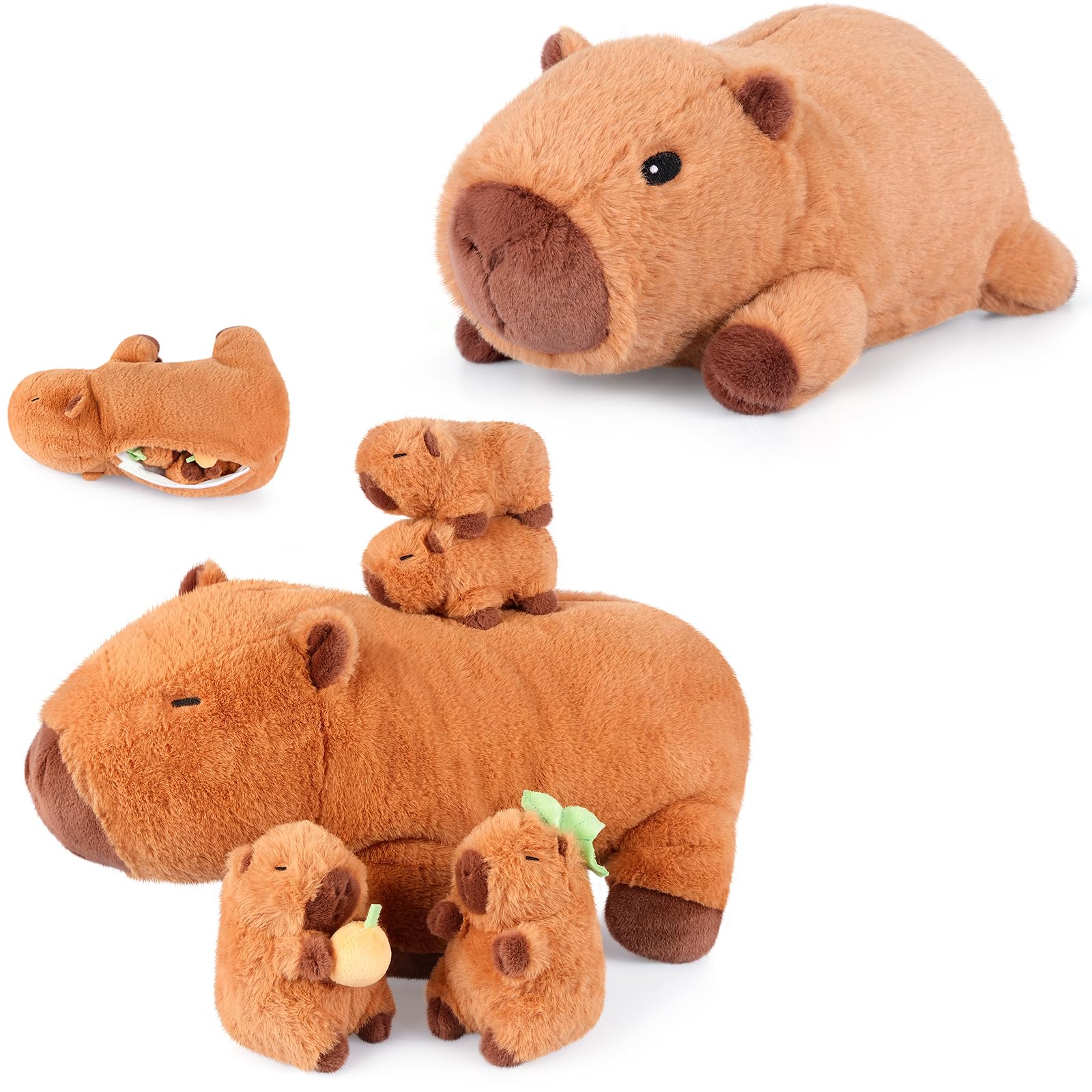 5-in-1 Capybara Stuffed Animals with Babies Inside 5Pcs Set Capybara Plush with Mommy 4 Babies Soft Pillow Plushies