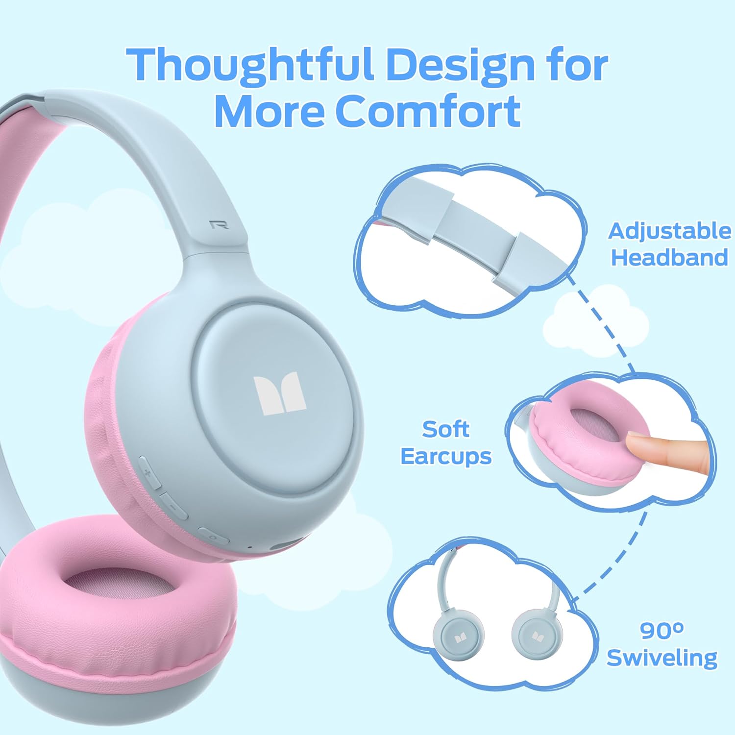 Monster Cute SK100 Kids Bluetooth Headphones, 85/94dB Safe Volume Limited, 60 Hours Playtime, Bluetooth 6.0, On-Ear Toddler Headsets with Built-in Mic, Lightweight Wireless Headphones for Kids, Pink - Image 4