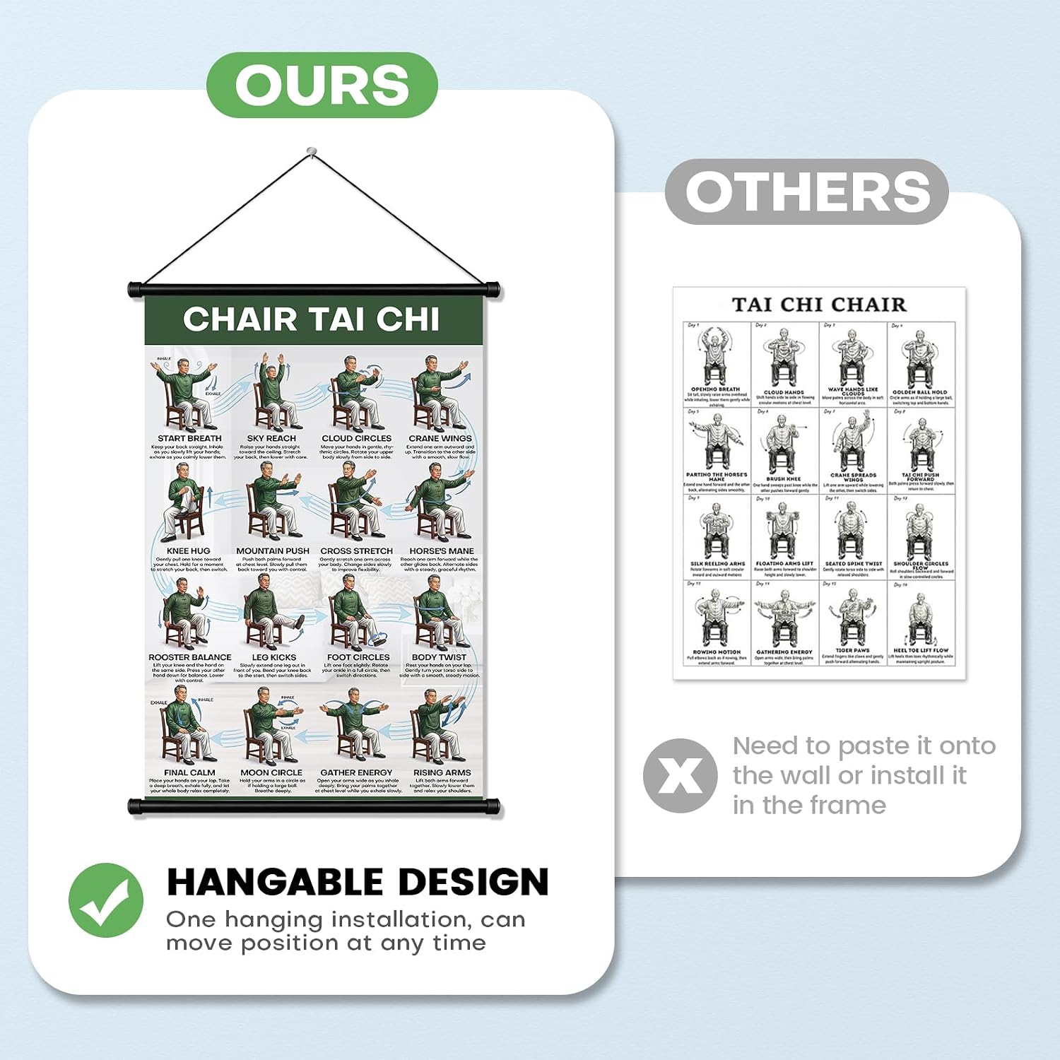 Tai Chi Chair Workout Chart for Seniors Over 60, Tai Chi with Hanging Kit