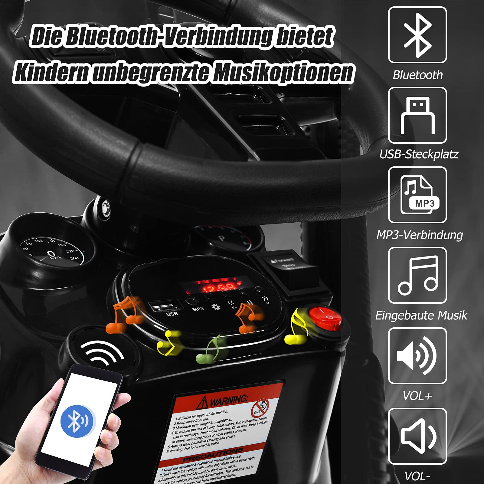 GOPLUS Traktor elektryczny dla dzieci w wieku 3-8 lat, 12 V, z pilotem zdalnego sterowania 2,4 G, zdejmowaną przyczepą, reflektorem, odtwarzaczem MP3, portem USB, lampką ostrzegawczą, traktorem