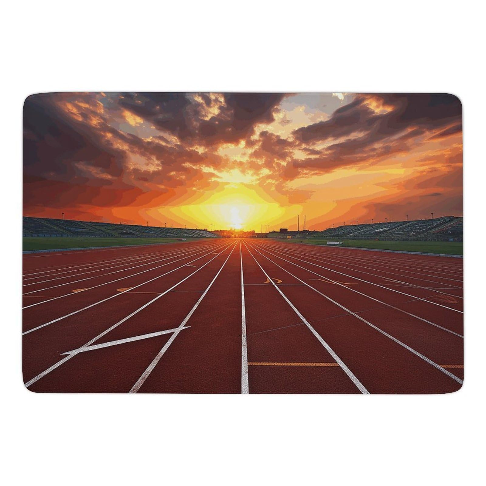 Tapis pratique en polaire corail ultra doux motif piste de course crépuscule antidérapant
