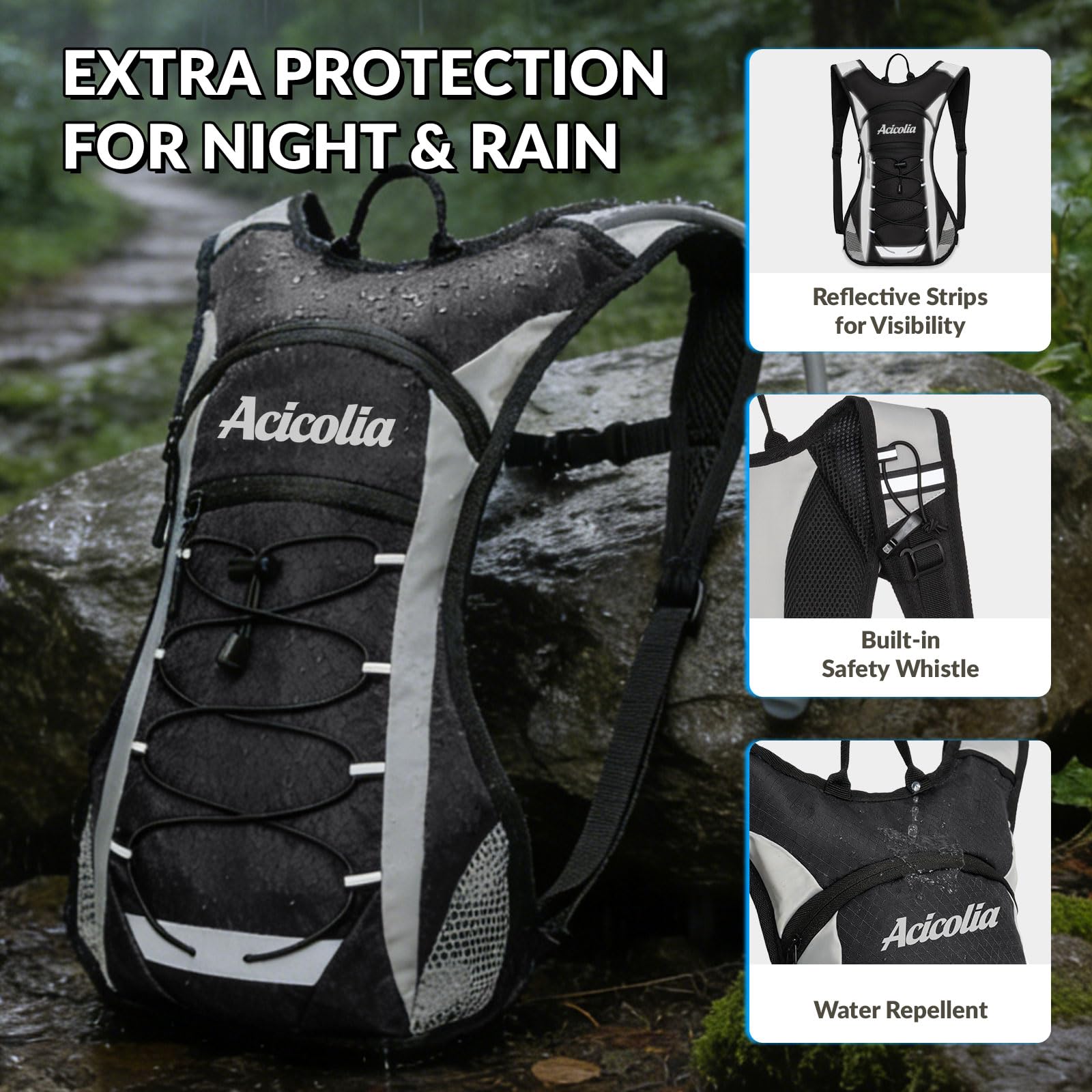 Acicolia Lightweight Hydration Backpack,Running Vest for Women Men With 1.5L Water Bladder, Hydro Water Daypack for Running,Hiking,Cycling,Climbing,Biking - 5