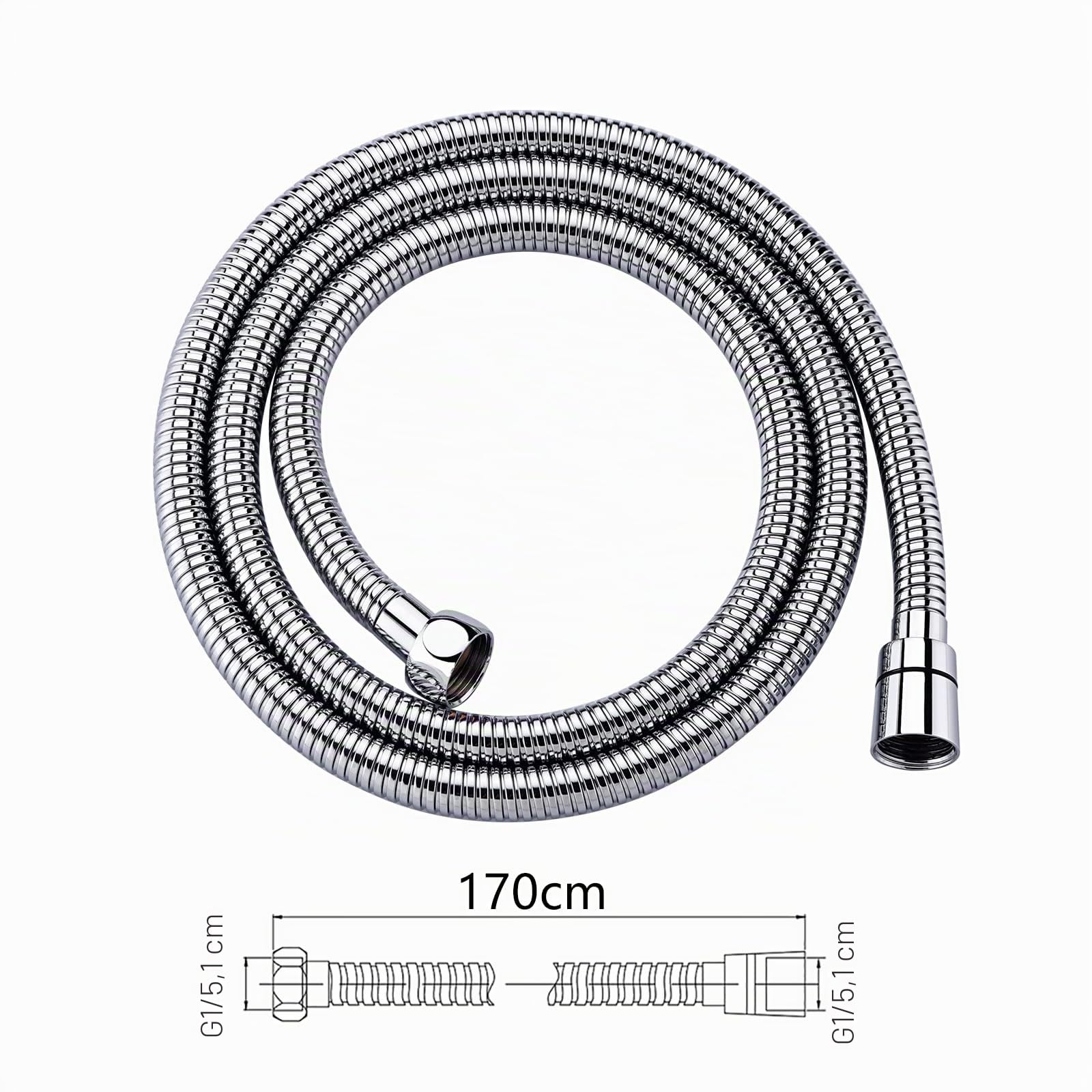 Ibergrif Tubo Doccia 1,7 m - in Acciaio Inox Tubo Flessibile per Doccia, Anti-Torsione e Anti-Piega, Antigoccia, Universale G1/2" Ricambio con Connettori in Ottone e Guarnizioni, Cromata/Argento
