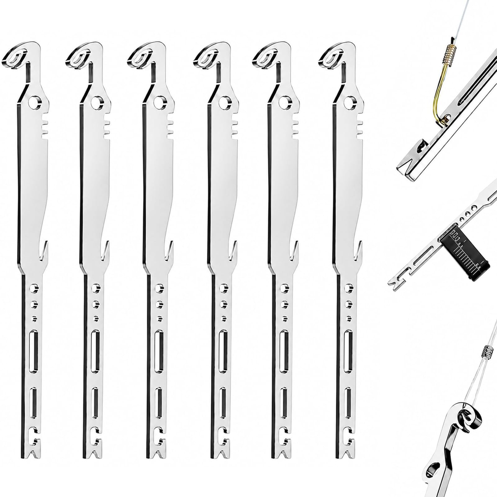 6-in-1 Stainless Steel Fishing Multi Tool Hook Remover and Knot Tyer, Fish Hook Remover Tool, Fishing Hook Quick Removal Descending Device, Fishhook Disconnect Removal Tool for Fishing，6PCS