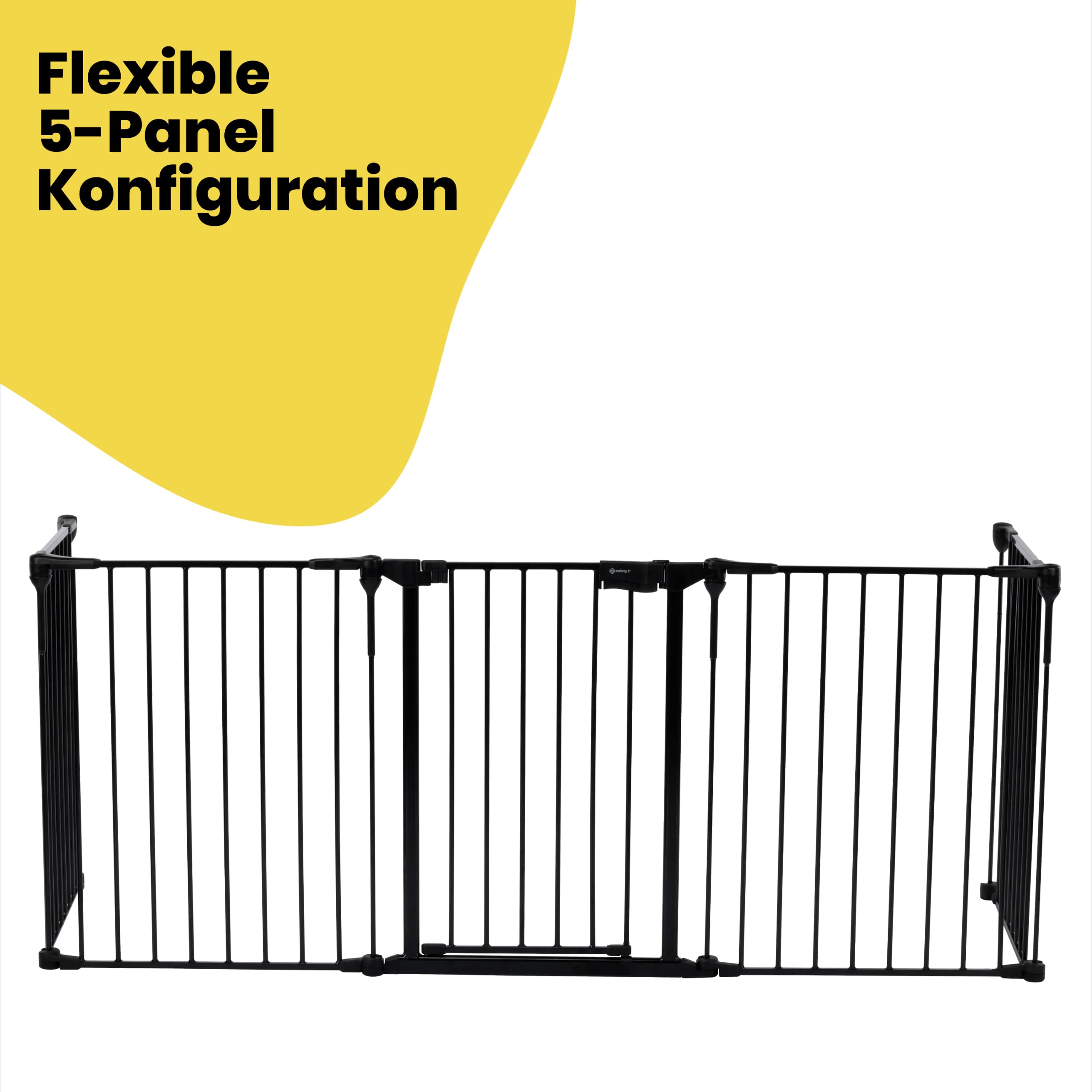 Safety 1st Modular 5 Panel Kinderschutzgitter, 64-296 cm, 1-Hand, Black | Treppenschutzgitter Extra Breit, Für Unregelmäßige und Breite Bereiche, Extra Sicheres Schloss, Schnelle Montage