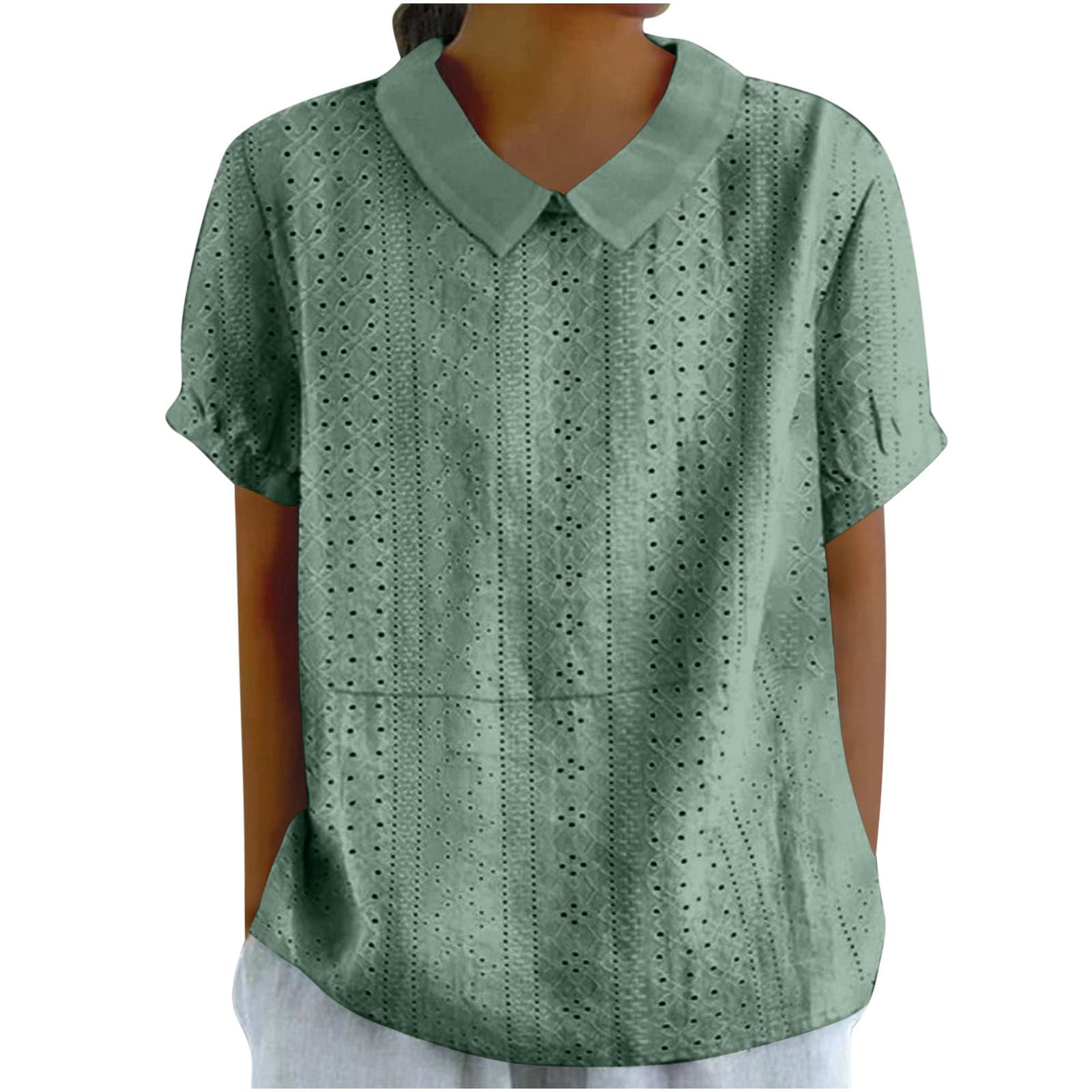 YAOJIWANG 2024 Camiseta de Manga Corta Lino Mujer Moda Color Sólido Camisa Blusa Elegante Verano Cuello Redondo Tops Fiesta T-Shirt Casual Suelto Original Basic tee Ligero Talla Grande Transpirable Camisa
