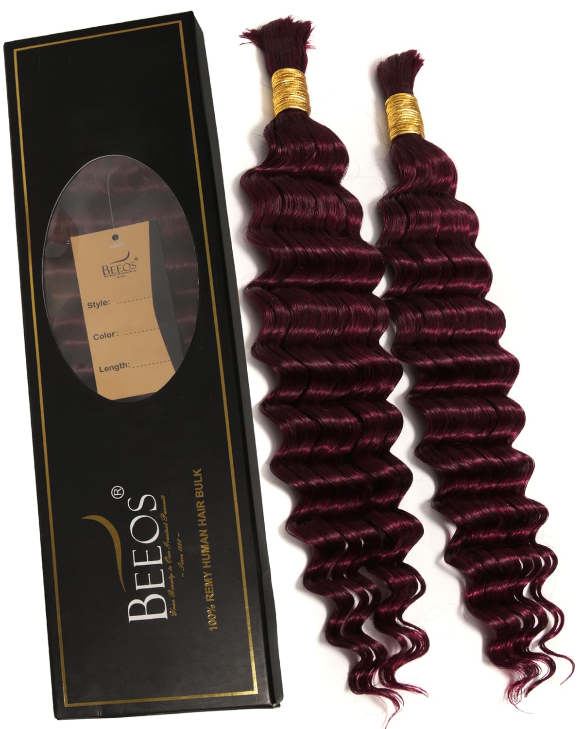 BEEOS #99J Burgundy Boho Human Hair, Deep Wave Full End Hair for Braiding Curly Bohemian Knotless Braids 100g 16 Inch