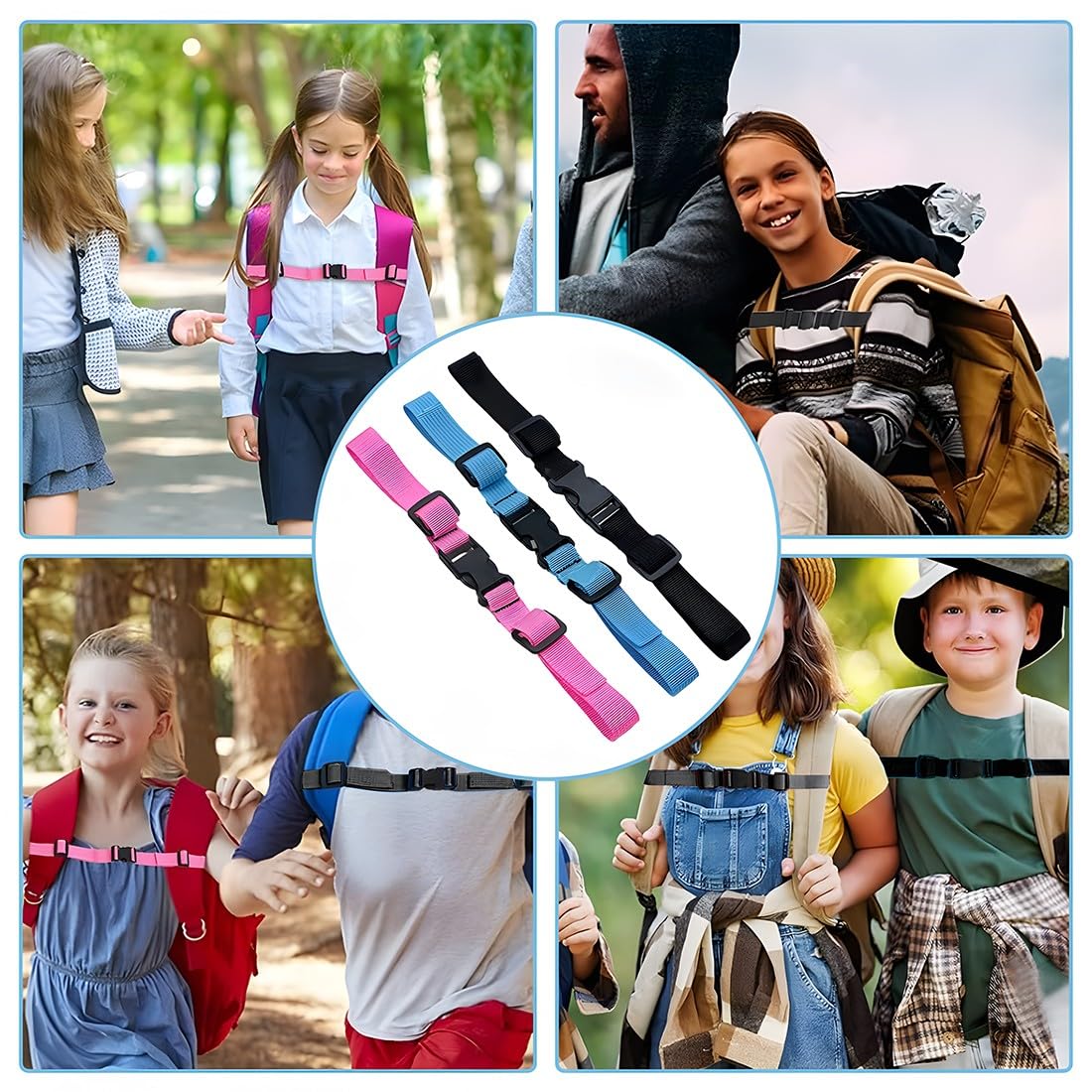 3 Pezzi Cinghia Toracica Zaino, Spallacci dello zaino, Cinghia Toracica Regolabile con Fibbia, Adjustable Backpack Straps, Cinturino Sterno Regolabile Cinturino Antiscivolo Resistente, Jogging