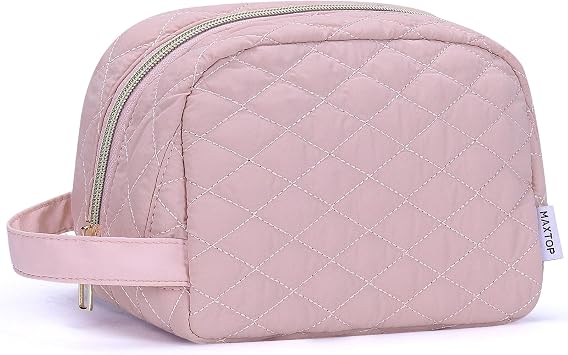 MAXTOP Small Makeup Bag Portable Travel Toiletry Bag Zipper Pouch Cosmetic Bags for Women Make up Organizer with Handle Pink