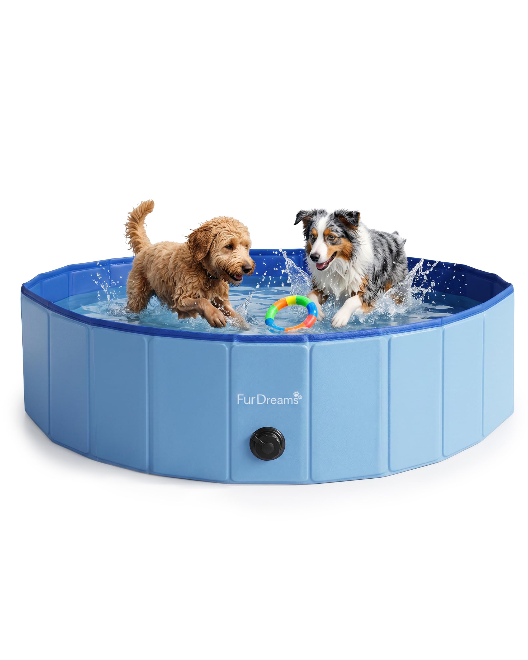 FurDreams Foldable Dog Swimming Pool - Heavy Duty PVC Pet Bath Tub with Non-Slip Base & Drain, Portable Outdoor Kiddie Pool for Dogs, Cats & Kids, Durable, Easy Setup Garden Pool (Medium)
