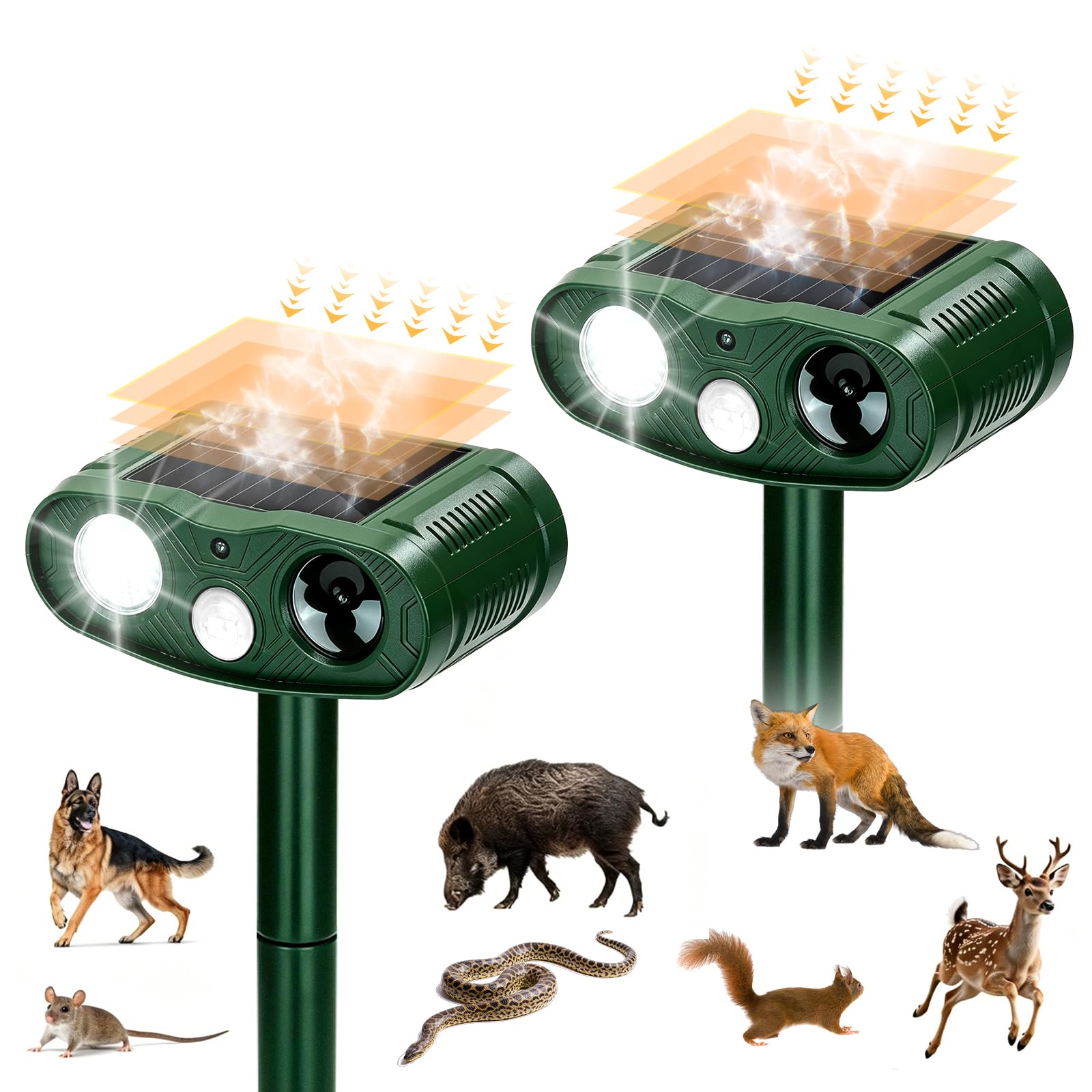 Dissuasore per gatti, 2 pezzi, a energia solare, per esterni, impermeabile IPX4, portata 10 m, contro gatti, cani, martore, uccelli e altri