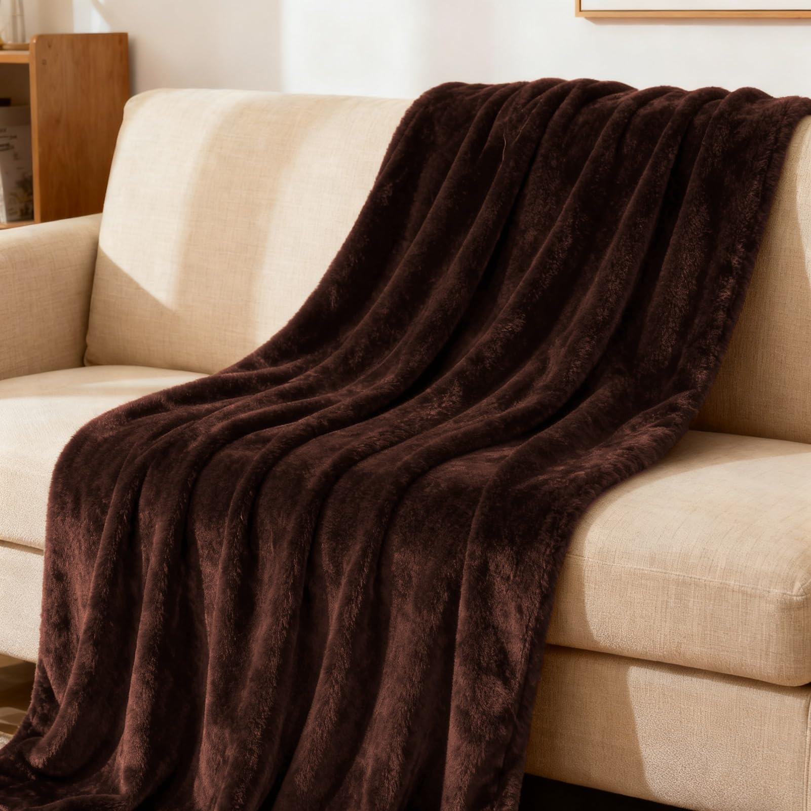Couverture Polaire Anti-froid Plaid Chaud 180 x 240 cm Marron