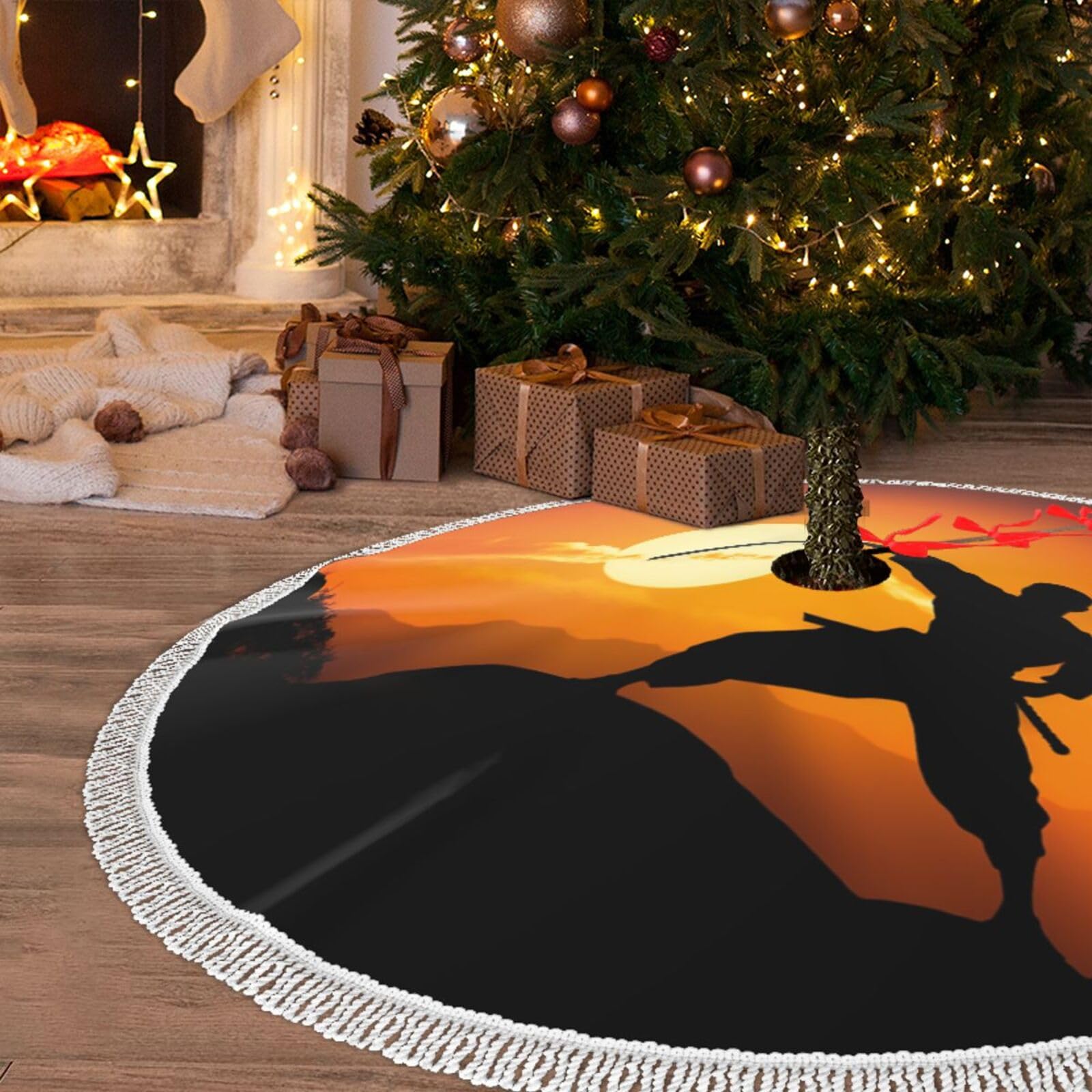 Décoration de sapin de Noël : jupe de sapin 121,9 cm karaté avec pompons