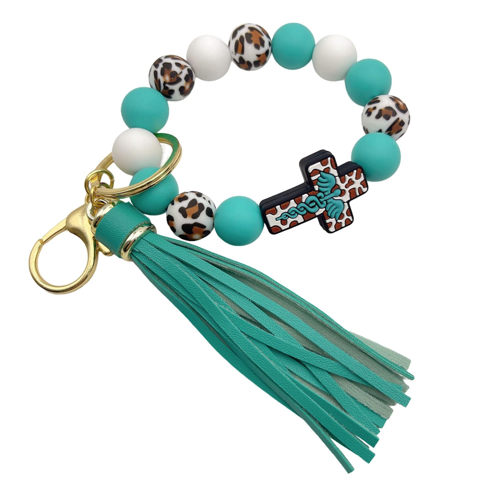 Portachiavi con perline da polso in silicone croce elastico da polso portachiavi nappa braccialetto portachiavi per auto braccialetto portachiavi donna