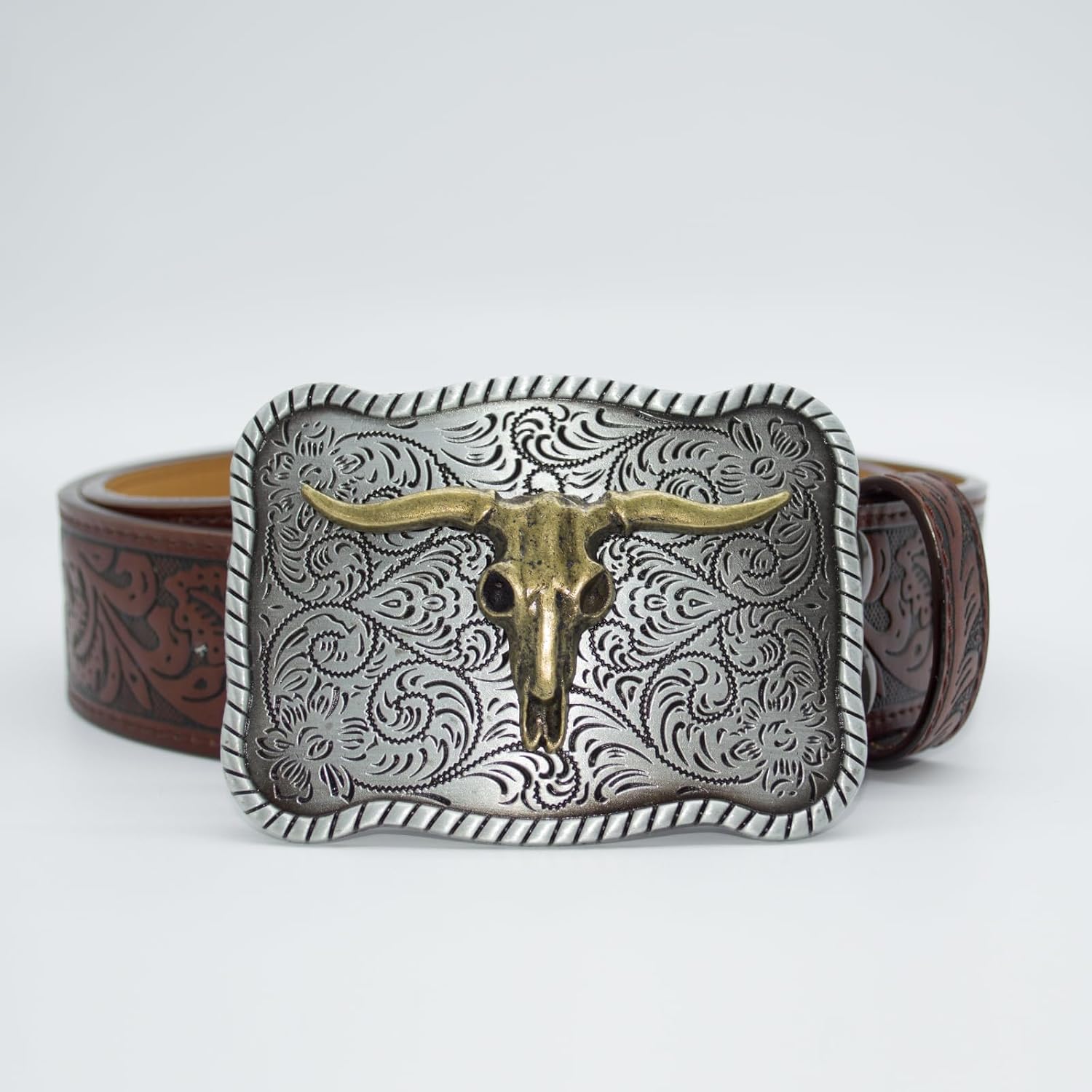 Western Belt for Women Cowgirl Cowboy PU Leather Belts for Jeans, Floral Embossed Vintage Buckle - Image 8