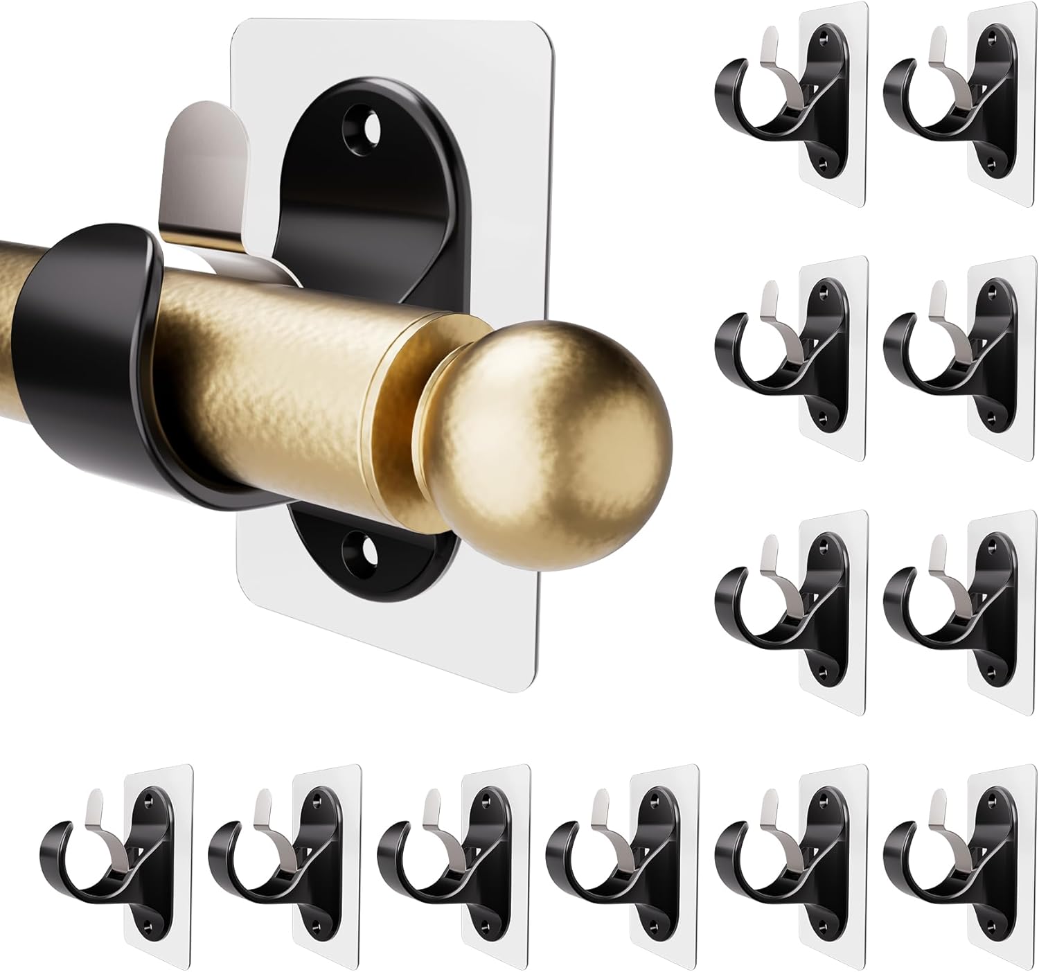 Antimbee 16 Pack Transparent Curtain Rod Bracket, No Drilling Adhesive Curtain Rods Holders for Max 18LB Load Capacity, Nail Free Curtains Rod Hooks for for Bathroom, Living Room, Kitchen