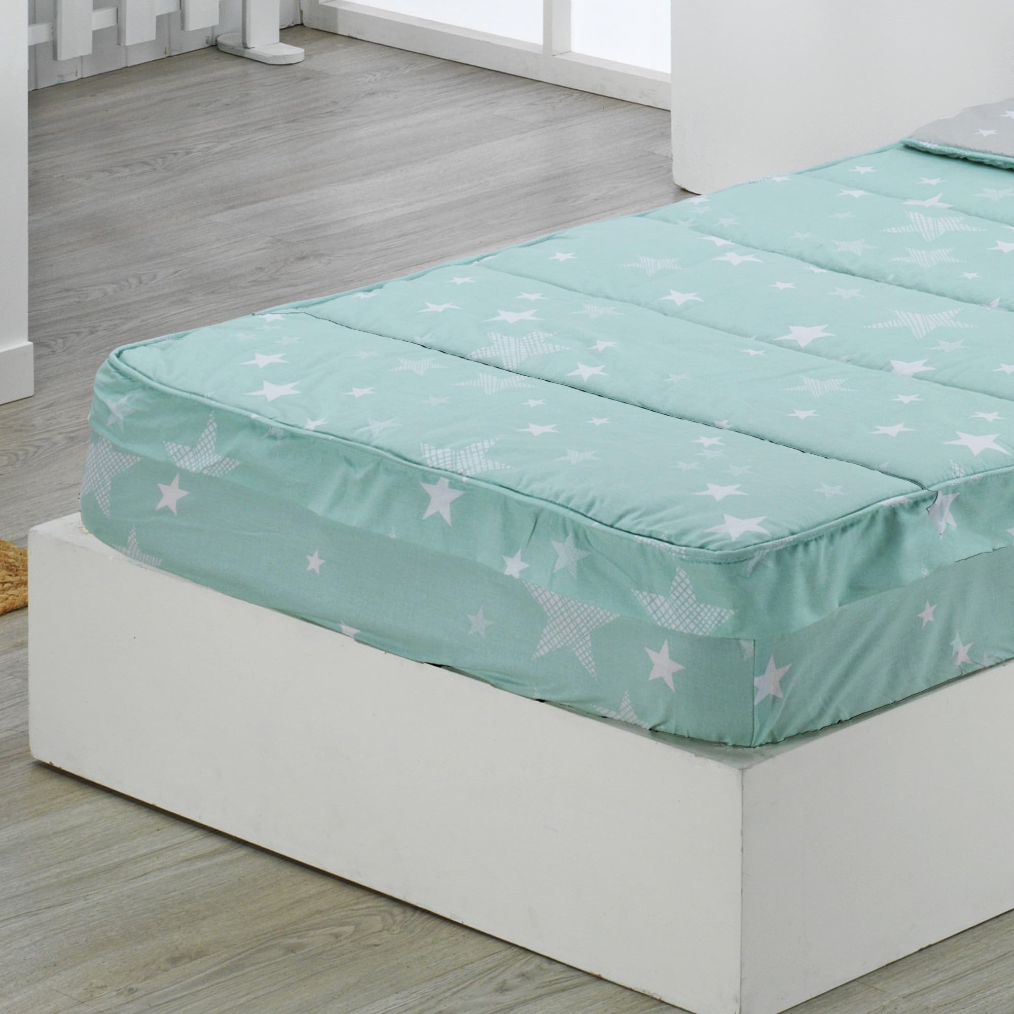 DHESTIA HOME - Saco Nórdico con Cremallera Edredón Ajustable Cama Infantil Estrellas Stars Color Agua Talla Cama 105