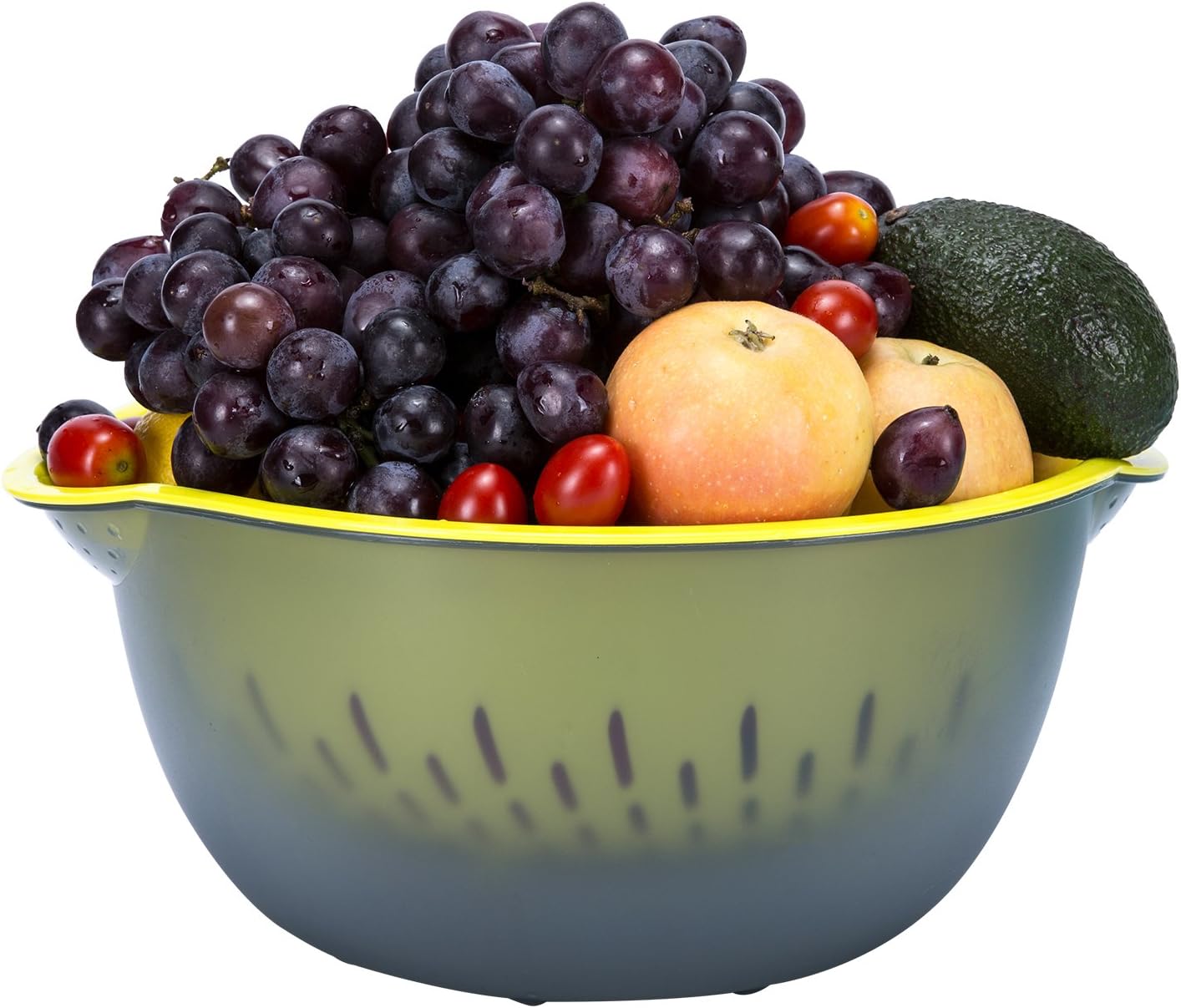 2-in-1 Large Plastic Colander with Bowl, Wecye Food-Grade Kitchen Strainers for Fruits,Vegetable,Beans,Pasta,Noodle and Berries,Mixing Bowl (6.5 Quart)