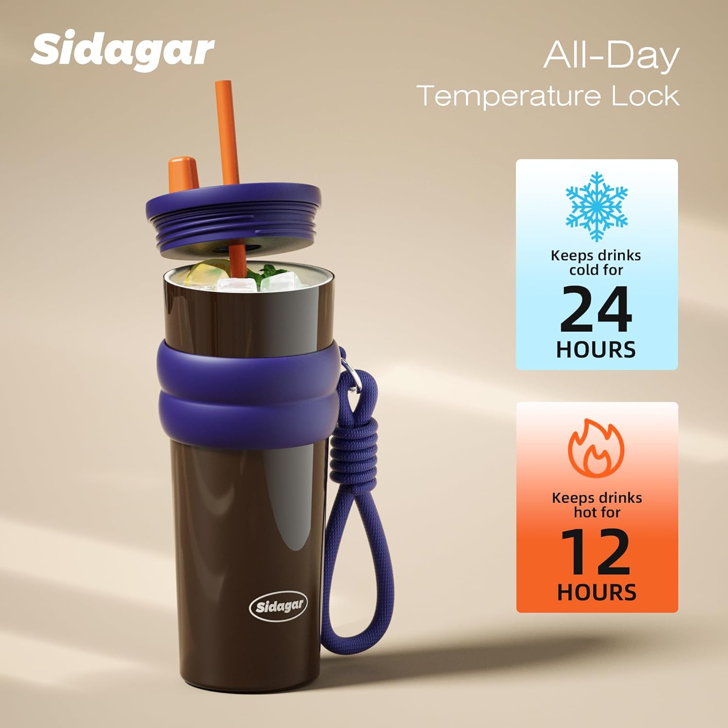 24 oz Tumbler with Straw, Insulated Stainless Steel Water Bottle, Travel Mug, BPA Free Slim Water Flask, Portable Hot & Cold Tea Cup for Car, Espresso Brown