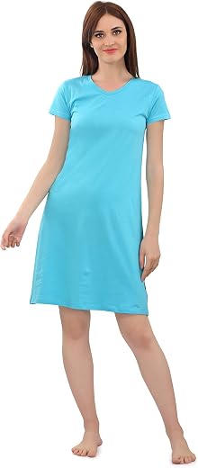 Zebu Trendy V Neck Solid Nightdress (Pack of 1)