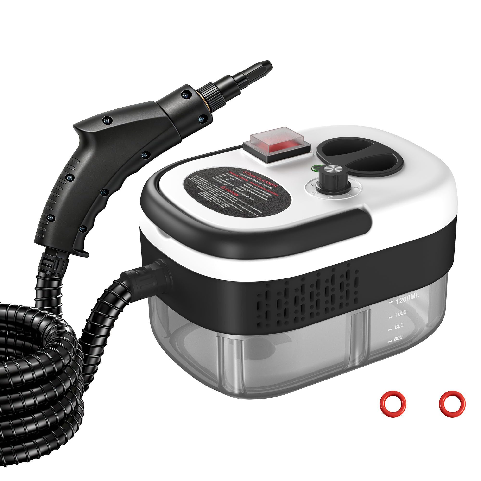 Dampfreiniger Handgerät 2500W, 3 Bar Dampfdruck, 1200ml Tank, 6 Stufen | 15 Sekunden Aufheizzeit | chemiefreie Reinigung | 12-teiliges Zubehör | für Küche Bad Fliesen Fenster Auto