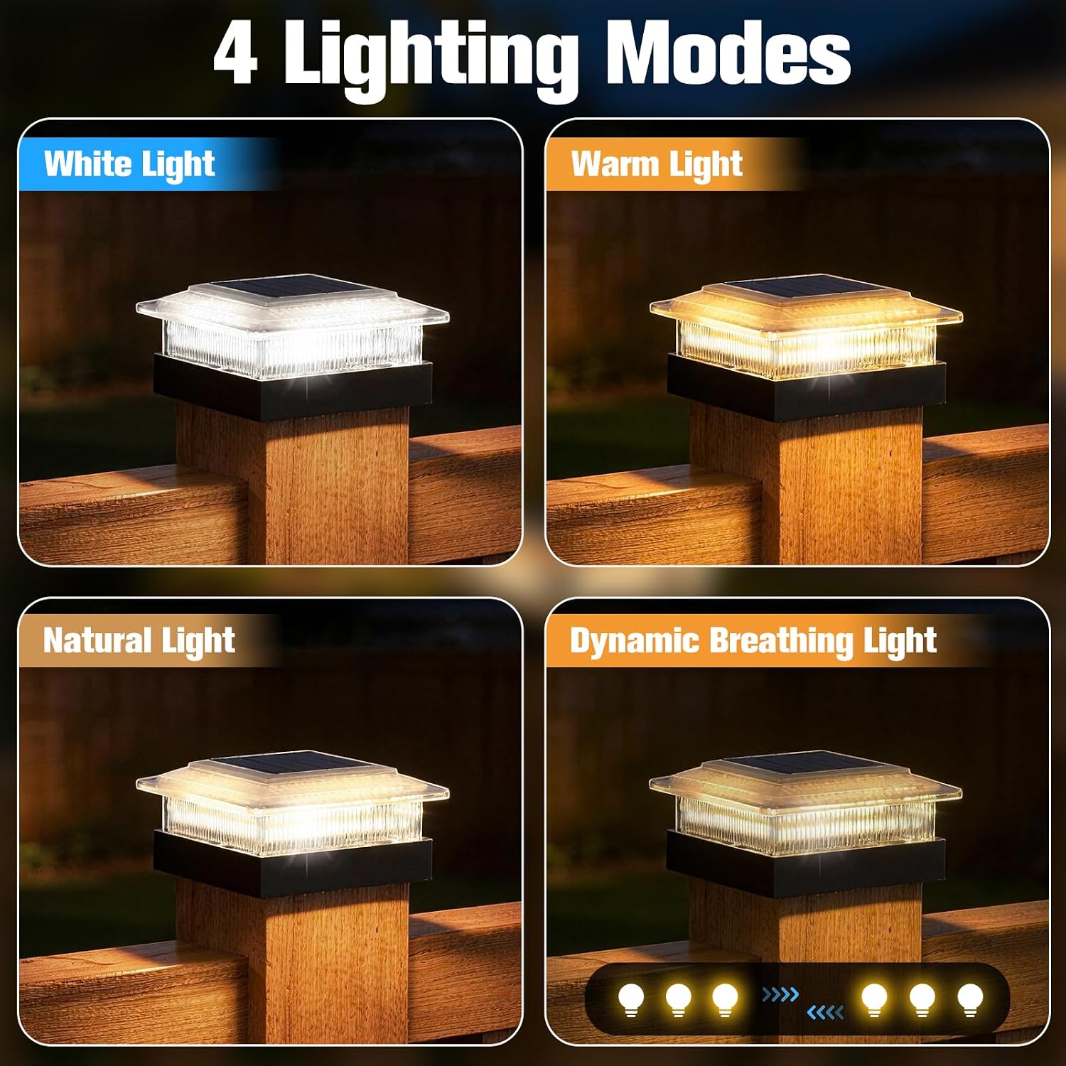 40LM 4x4 Post Solar Lights 6 Pack, Fence Post Solar Lights, 4 Modes image 2