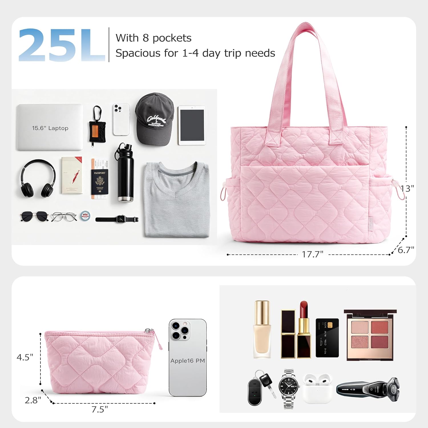 TOPEAST Tote Bag for Women Puffy Tote Travel Bag, Light 15.6" Laptop Work Handbag, Quilted Shoulder Bag Purse for Student Gym - Image 3