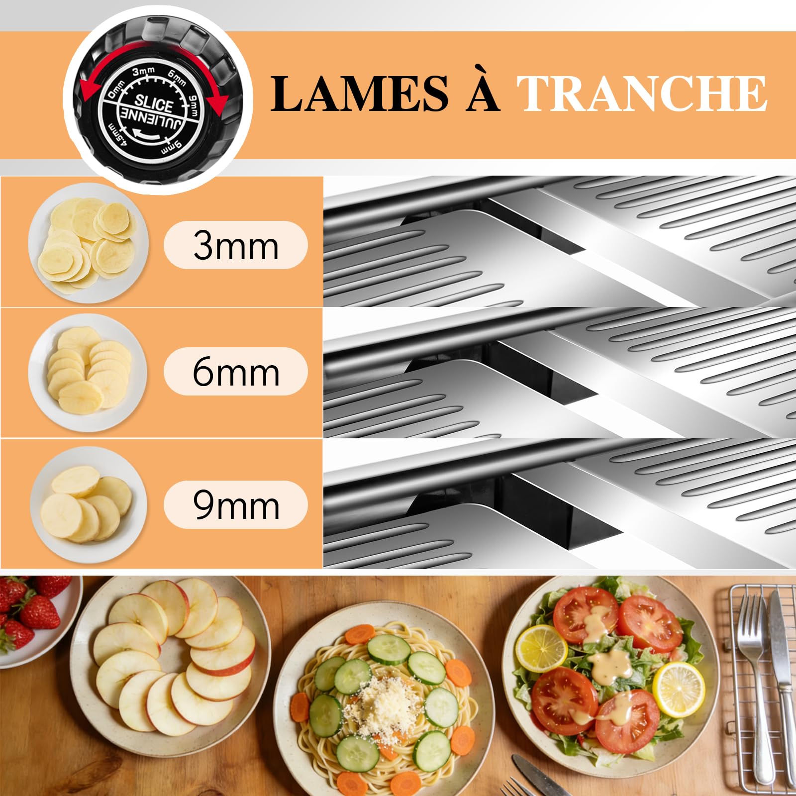MASTERTOP Mandoline Réglable en Acier Inoxydable avec Lame Tranchante Intégrée, Coupe-Légumes Multifonctionnelle, Trancheuse Manuelle de Cuisine pour Fruits Aliments